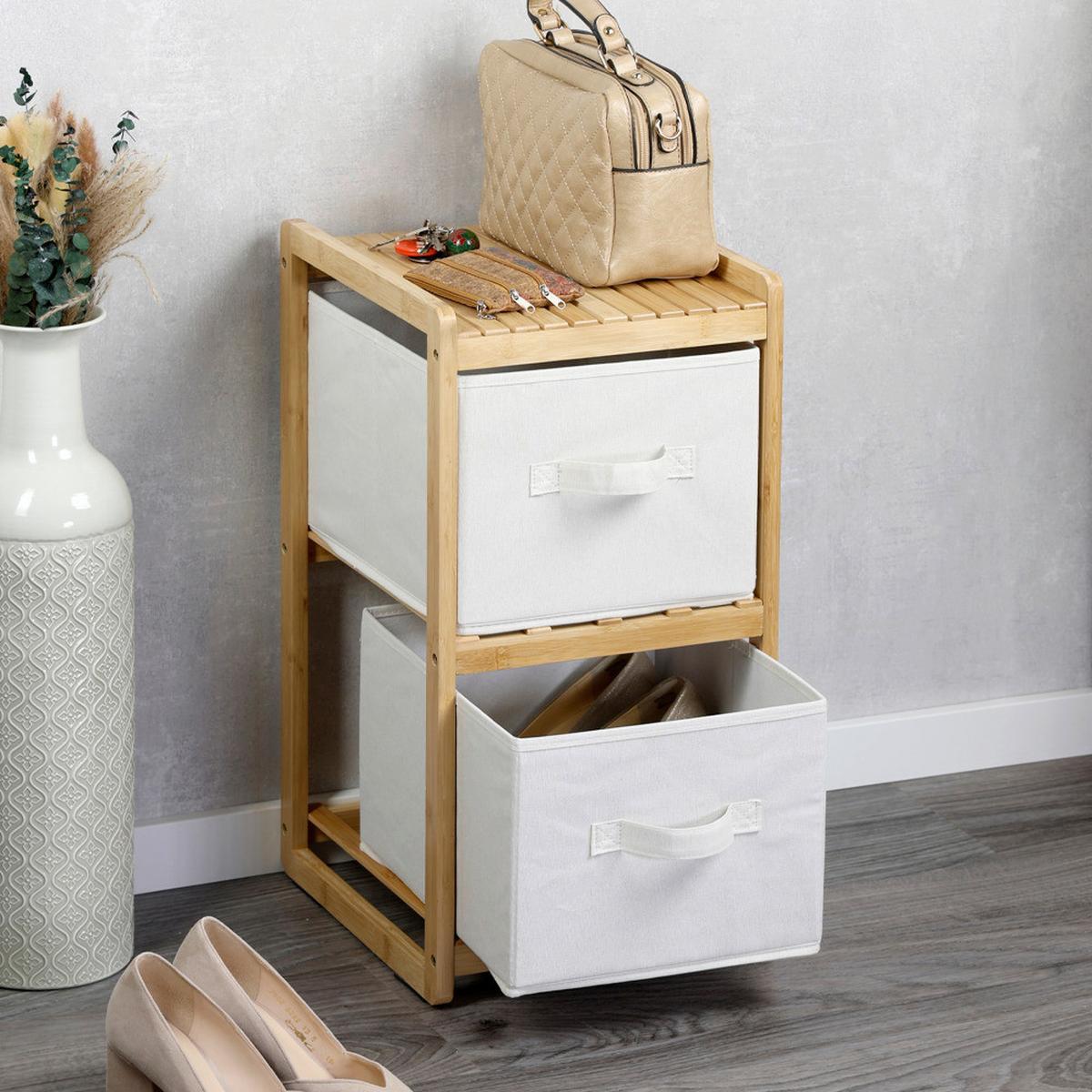 REGAL Bambus/Weiß B: 29,5cm - Naturfarben/Weiß, Basics, Naturmaterialien/Textil (29,5/57/33,5cm) - Kesper