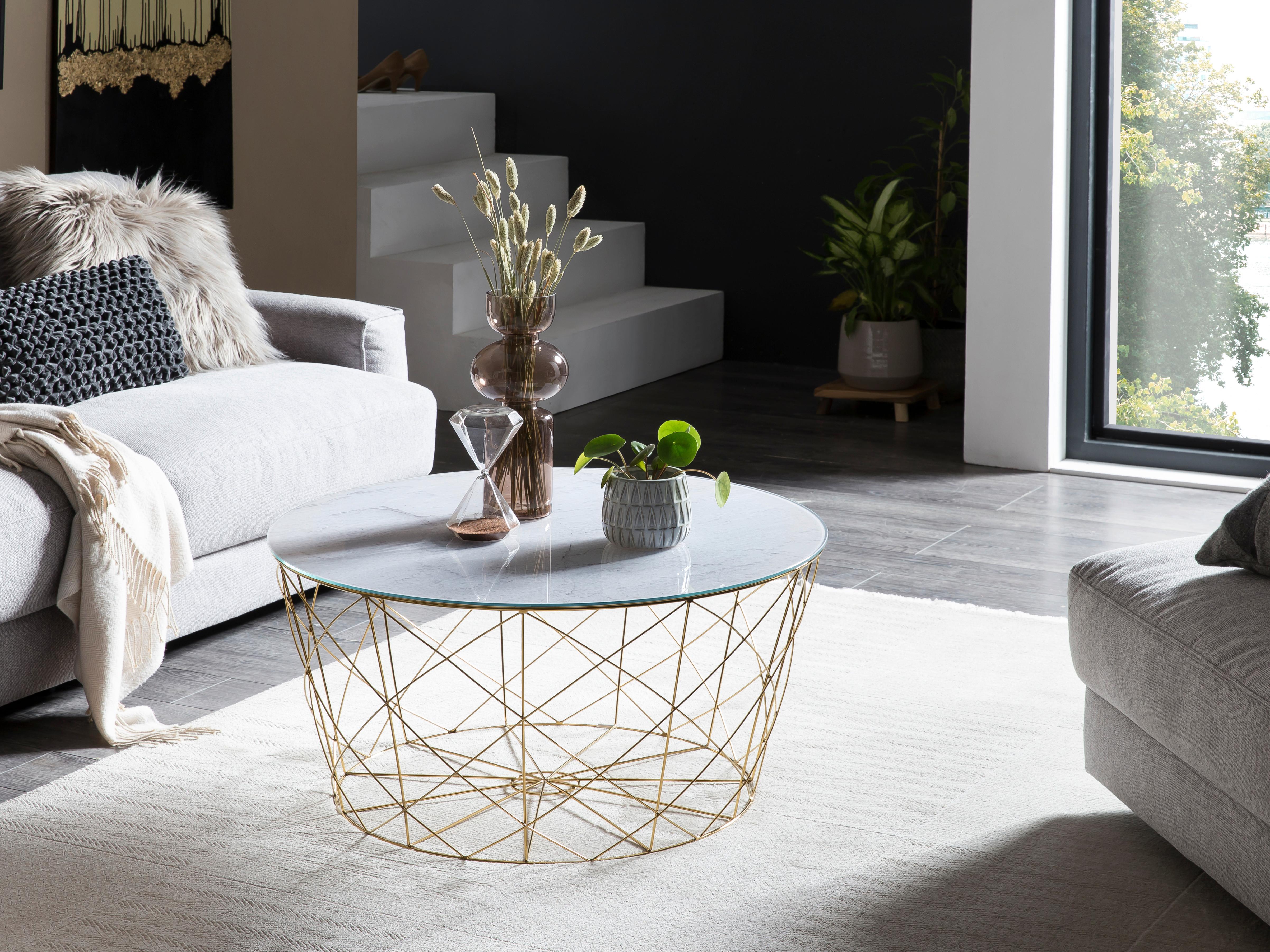 Couchtisch Weiß, Goldfarben L: 80 cm - Goldfarben/Weiß, Design, Glas/Metall (80/80/45cm) - Livetastic