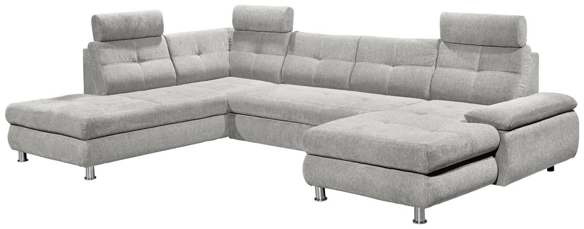 Sedací souprava ALBA U, levá, stříbrná, úl.prostor, lůžko - barvy stříbra, Moderní, textil/plast (233/349/177cm) - MID.YOU