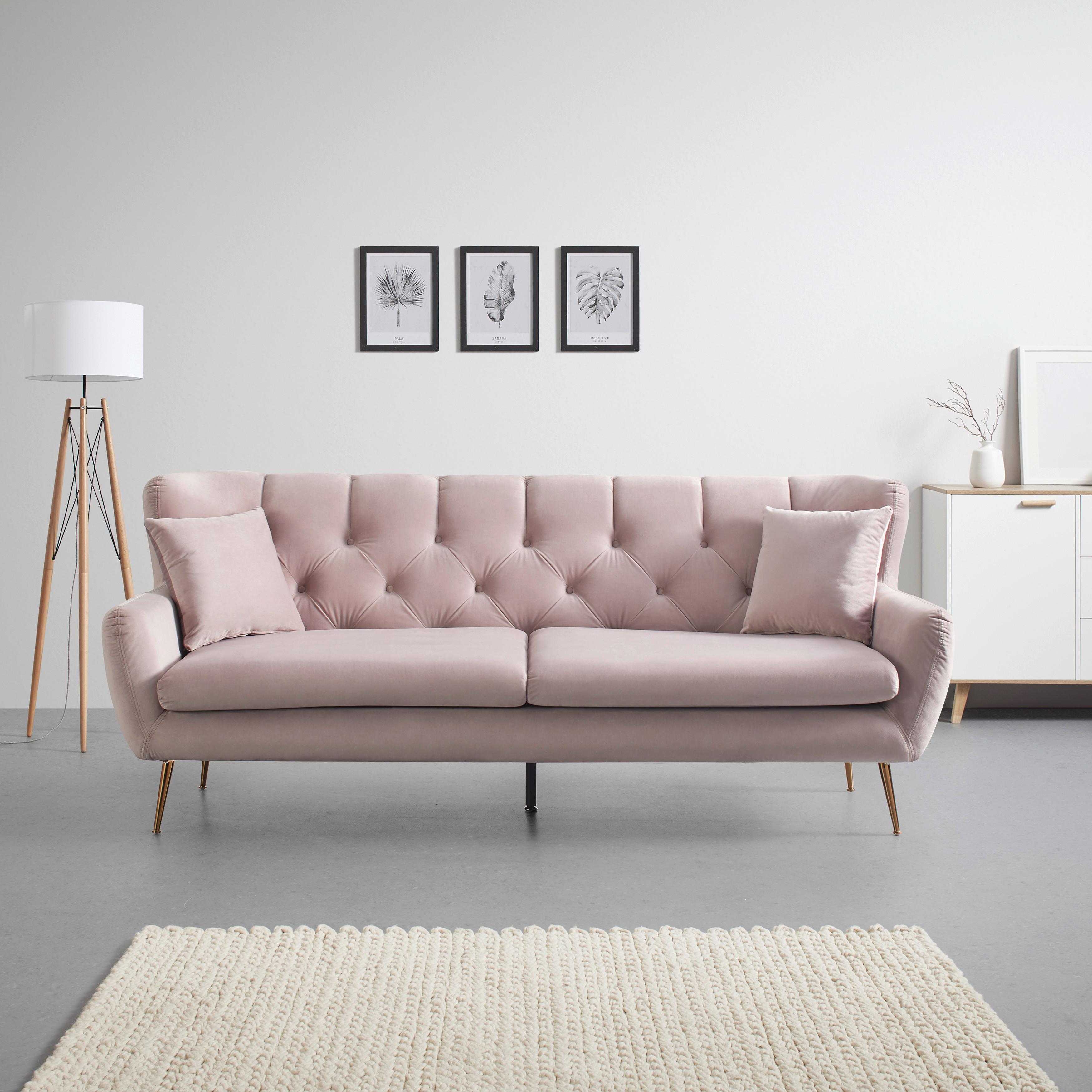Pohovka Liliana Ružová - zlatá/ružová, Moderný, kov/drevo (227/95/93cm) - Bessagi Home