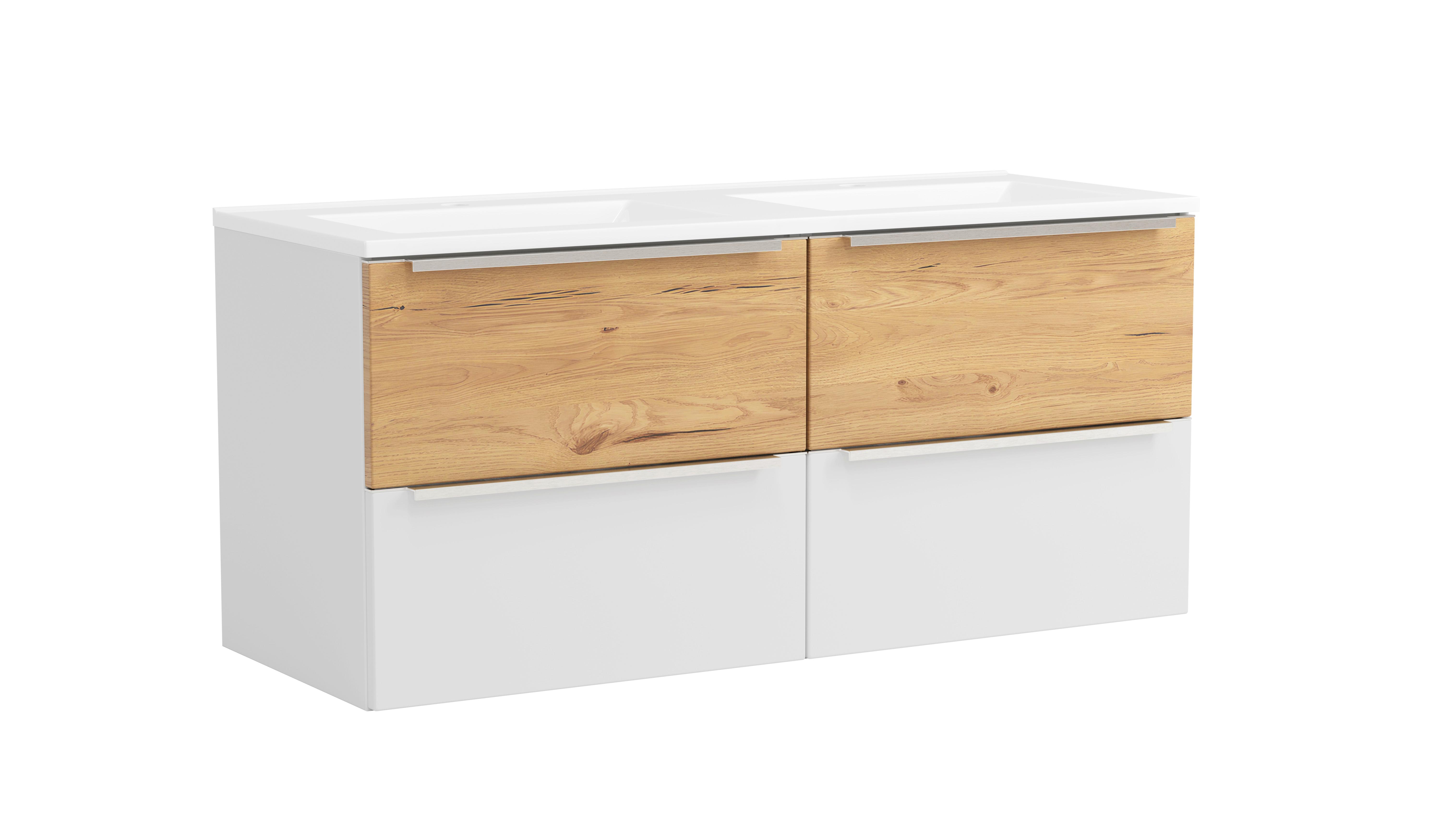 WASCHTISCHKOMBI Verona Weiß/Wildeiche B: 120cm - Wildeiche/Weiß, Trend, Holzwerkstoff/Stein (120/54/47cm) - Held