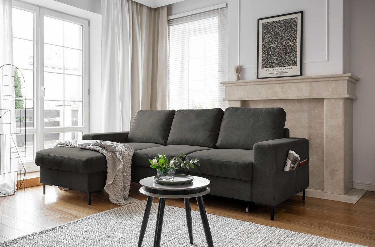 Ecksofa Lofty Lilly Grau S: 148x236cm - Schwarz/Grau, MODERN, Textil (148/236cm) - MID.YOU