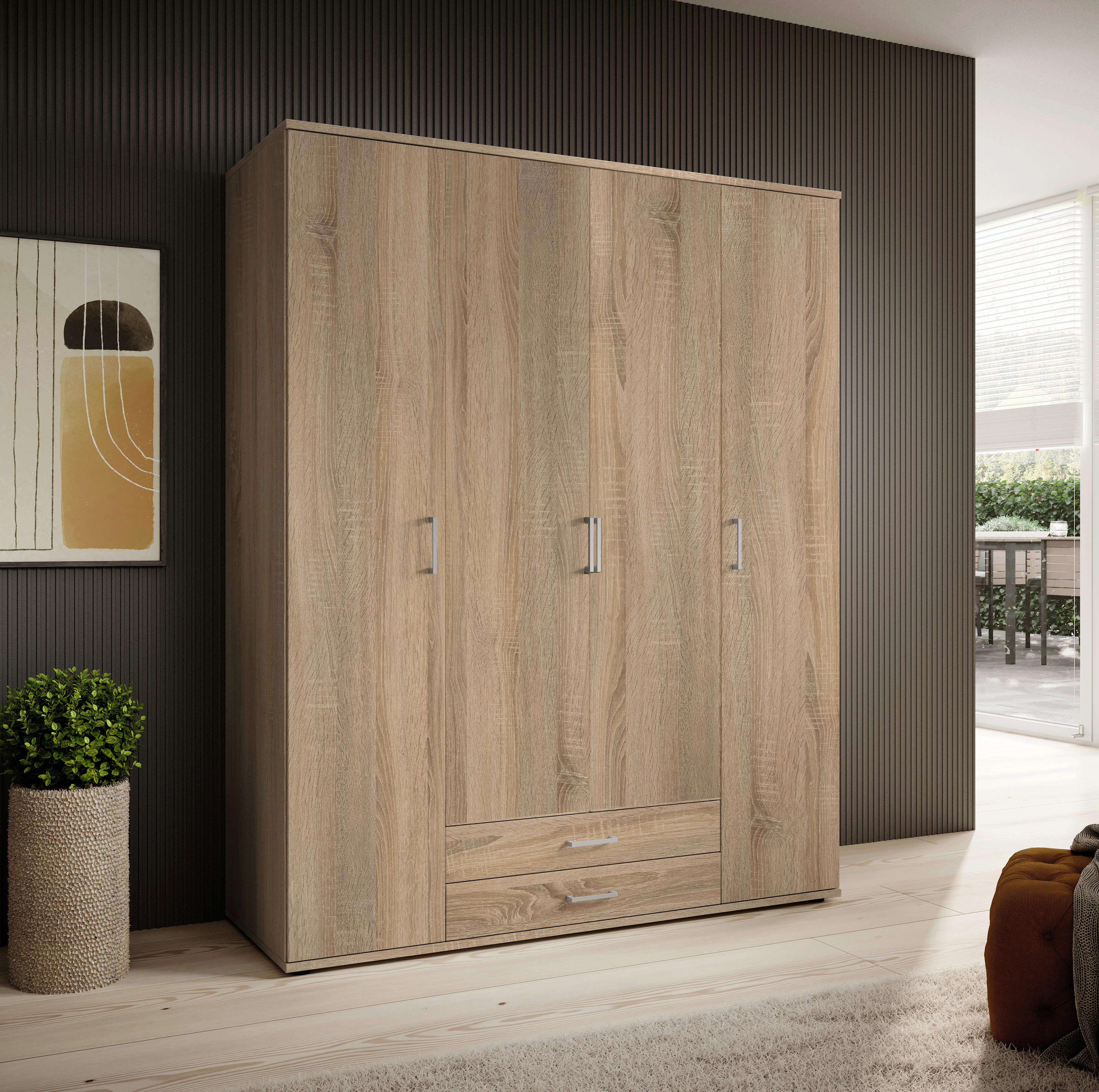 Drehtürenschrank Mit 2 Laden 160cmpaul,sonoma Eiche 4-Türig - Sonoma Eiche, Basics, Glas/Holzwerkstoff (160/196/54cm)