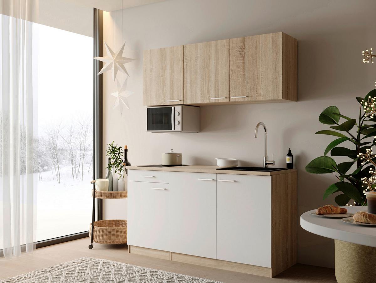 MINIKÜCHE Ingrid, Weiß B: 150 cm - Eichefarben/Weiß, Design, Holzwerkstoff (150cm) - Respekta