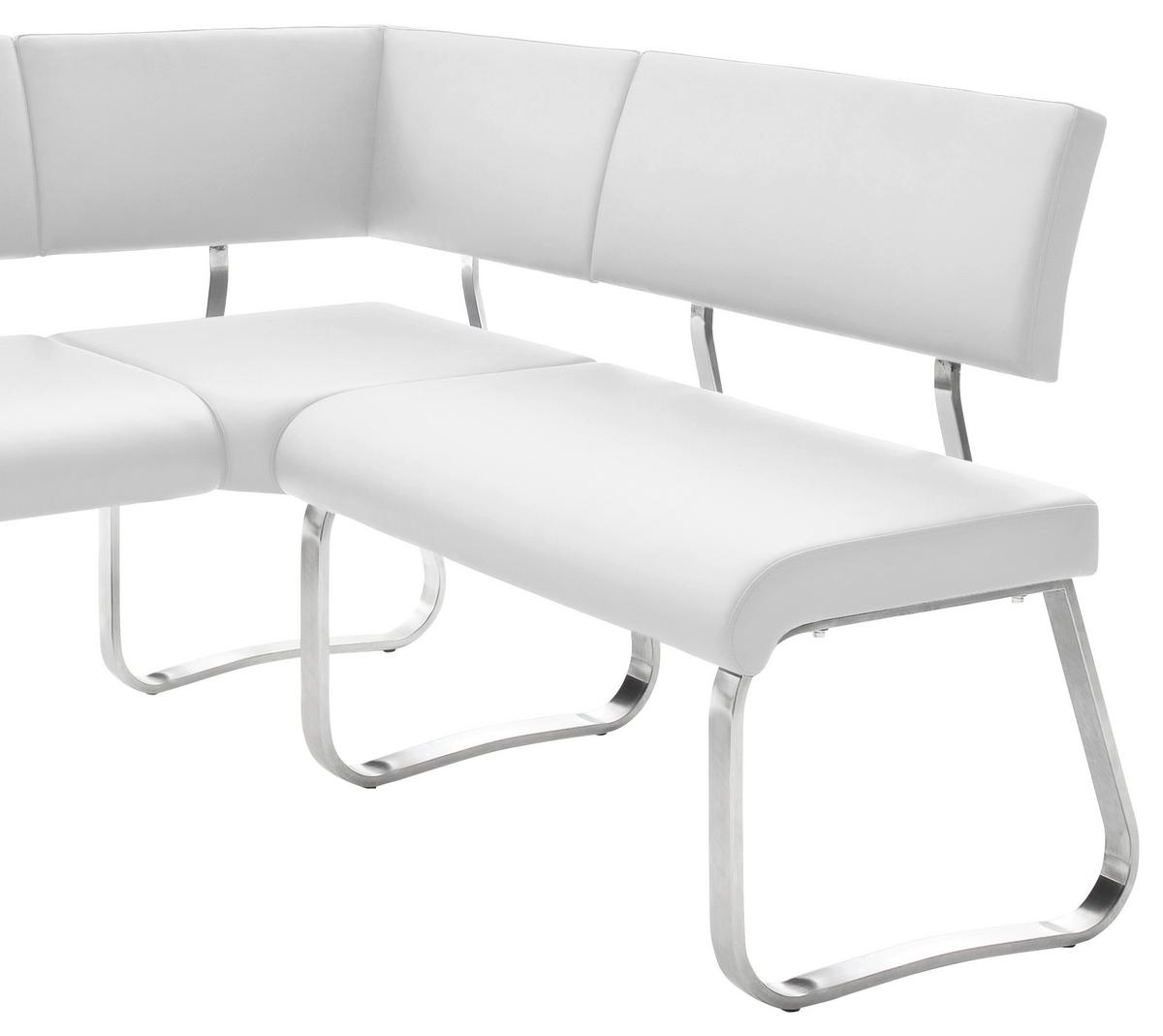 Eckbank Weiß Echtleder Arco 200x150 cm - Edelstahlfarben/Weiß, Design, Leder/Metall (200/150cm) - Livetastic