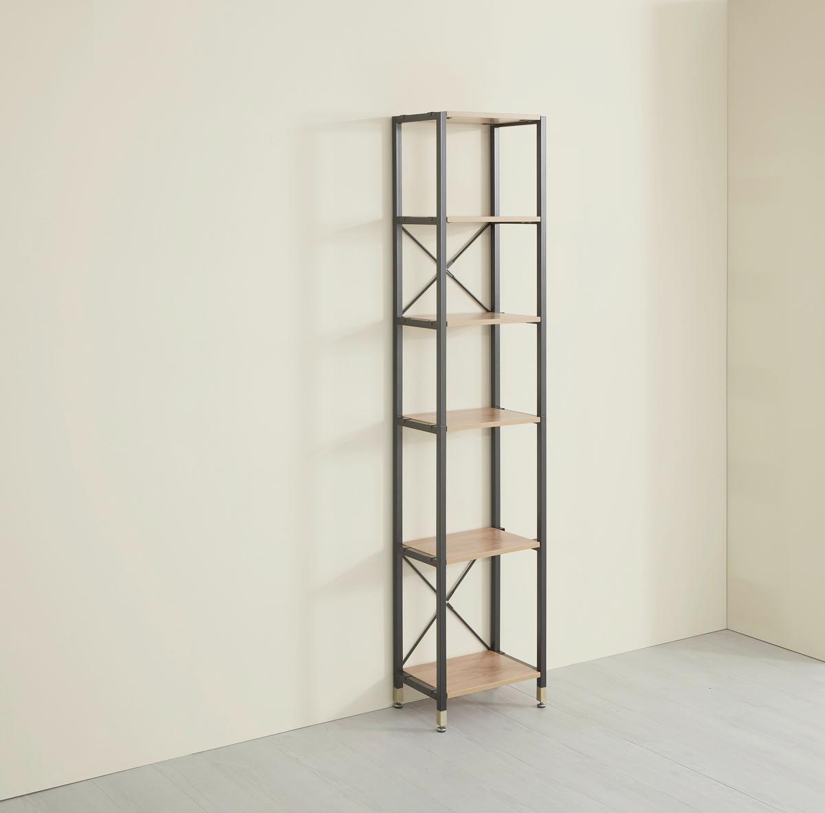 Leiterregal Naturfarben/Schwarz B: 45 cm - Schwarz/Naturfarben, Design, Holzwerkstoff/Metall (45/210/30cm) - Livetastic