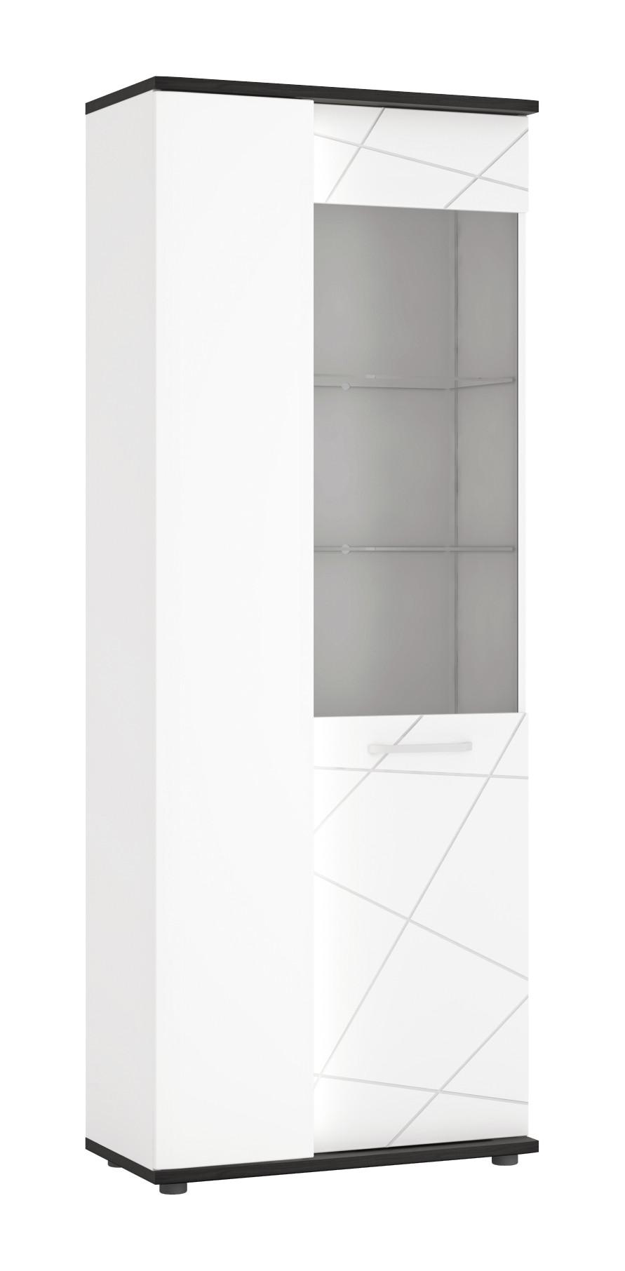 Vitrine Venezia Eiche Dunkel/weiß B: 76,1 Cm - Eiche dunkel/Weiß Hochglanz, MODERN, Glas/Holzwerkstoff (76,1/200/40cm)