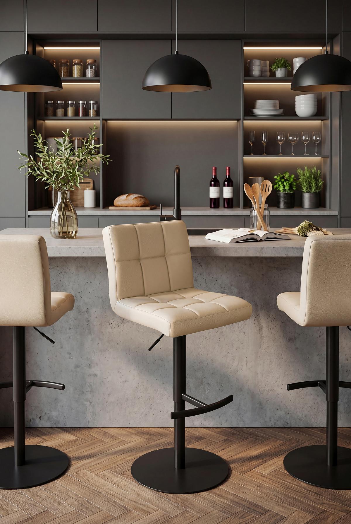 Barhocker Triest Beige B: 43 cm - Beige/Schwarz, MODERN, Leder/Metall (43/92/113/51,5cm) - Livetastic