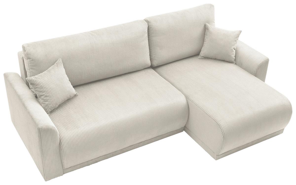 Rohová sedačka KIM L146, oboustranná, krémový manšestr - krémová, Moderní, dřevo (233/146cm)