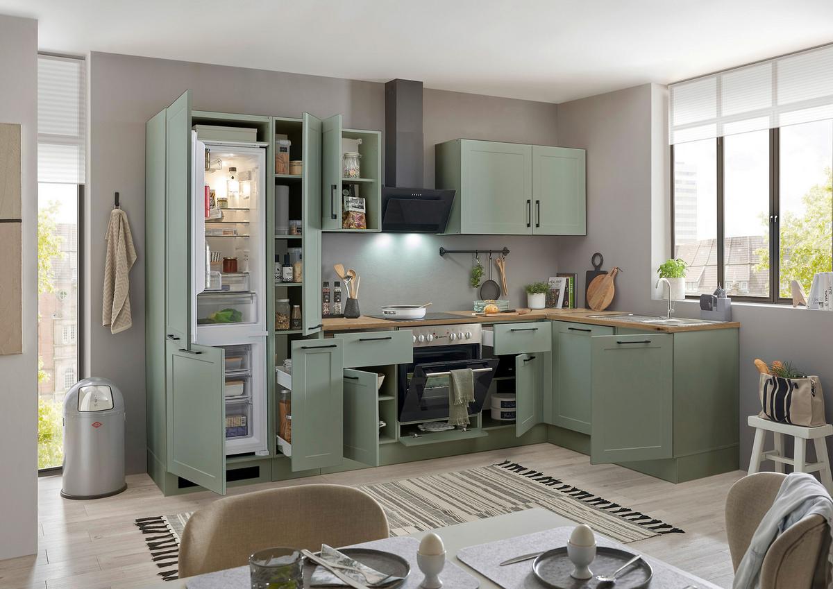 Eckküche Marseille Grün/eiche Dekor S: 310x175 Cm - Eiche Artisan/Grün, Design, Holzwerkstoff (310/175cm) - MID.YOU