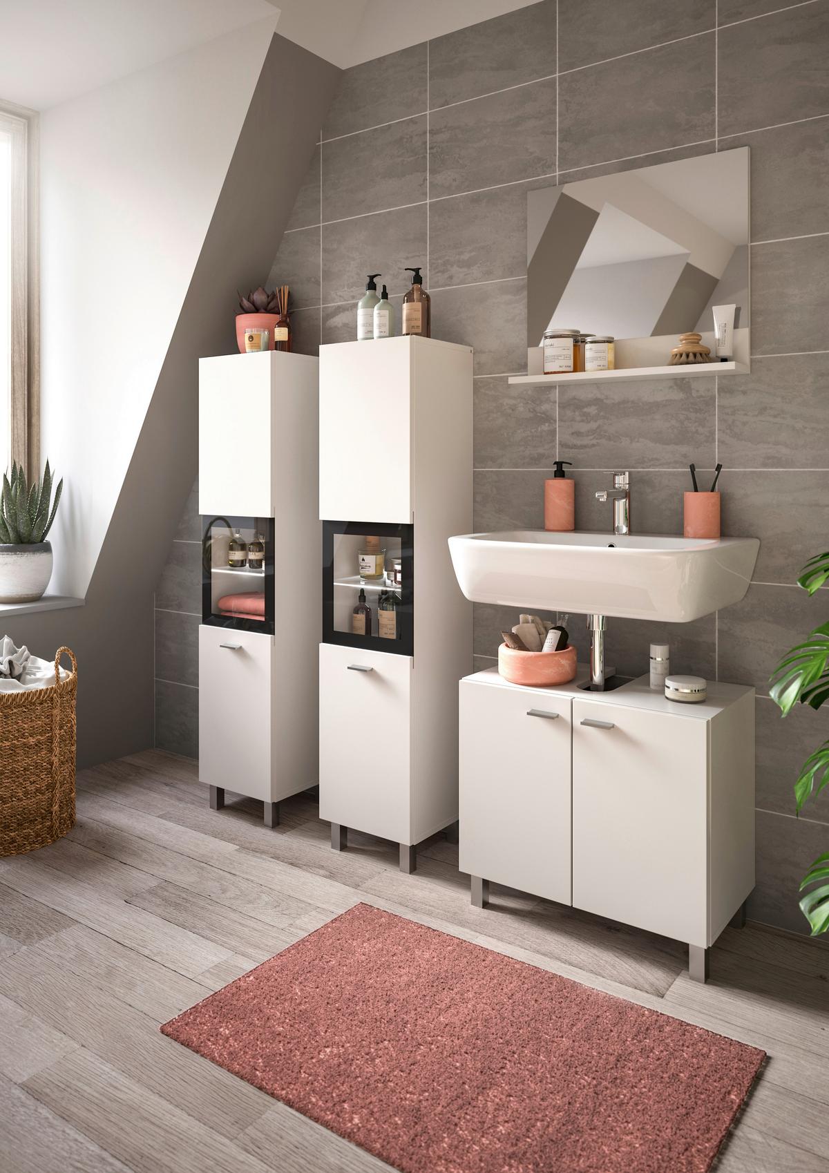 Badezimmer Boston Weiß B: 117 Cm - Silberfarben/Weiß, MODERN, Glas/Holzwerkstoff (117cm) - MID.YOU