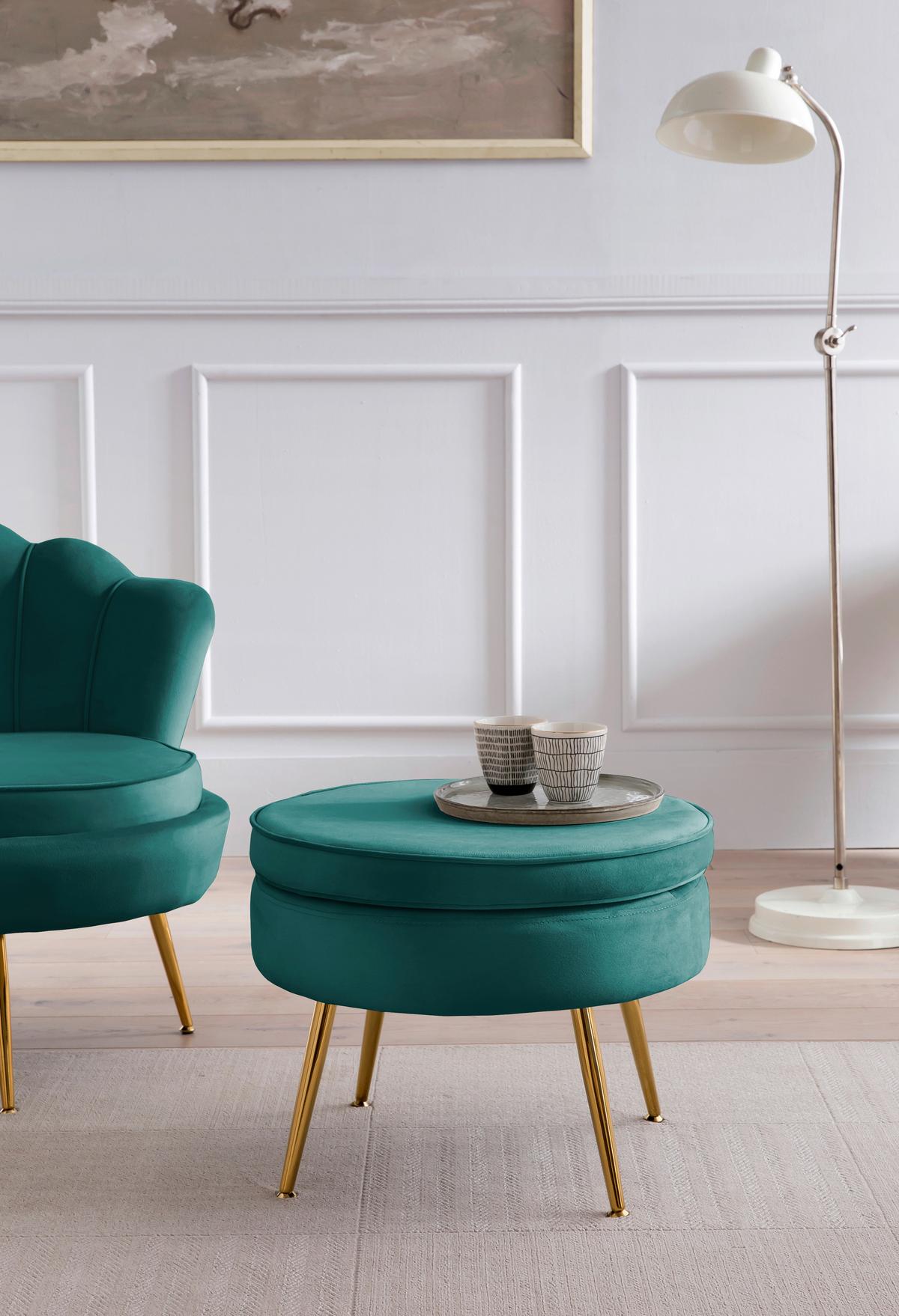 Hocker Grün B: 52 Cm - Goldfarben/Grün, MODERN, Textil (52/41/52cm) - Livetastic