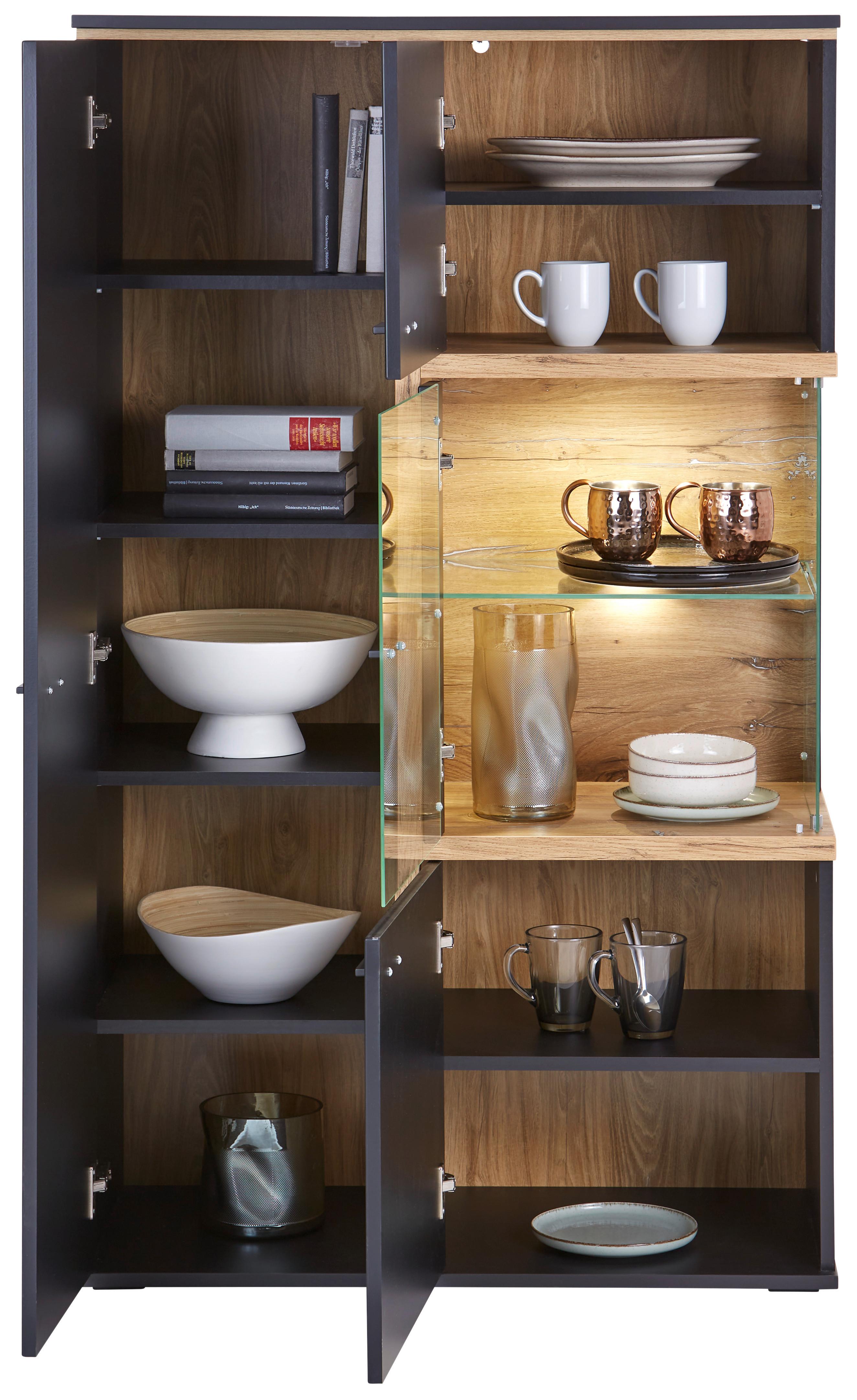 Vitrine Miron B: 86,7 cm mit Beleuchtung Massiv - MODERN, Glas/Holzwerkstoff (86,7/149/41,6cm)