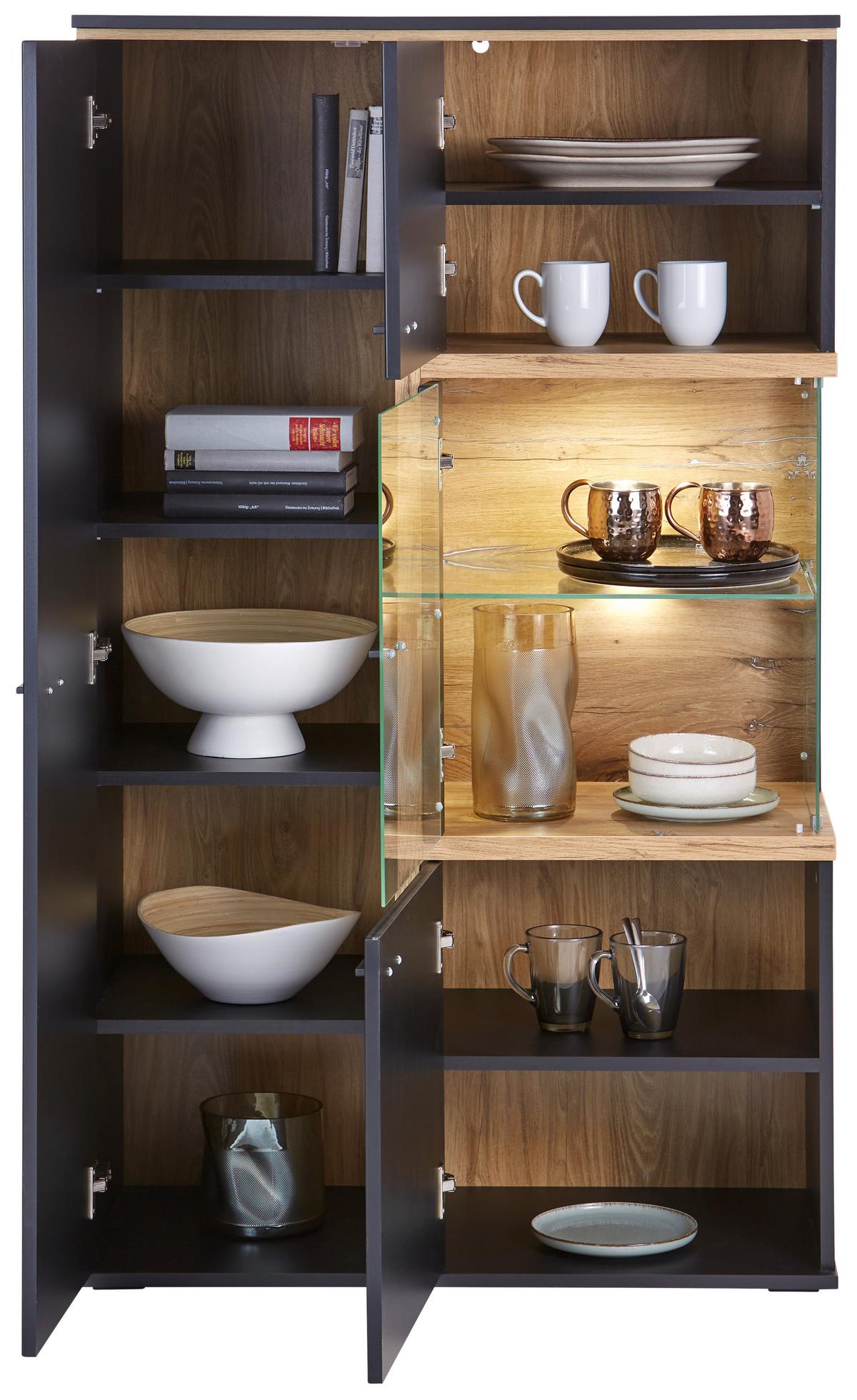 Vitrine Miron B: 86,7 cm mit Beleuchtung Massiv - MODERN, Glas/Holzwerkstoff (86,7/149/41,6cm)