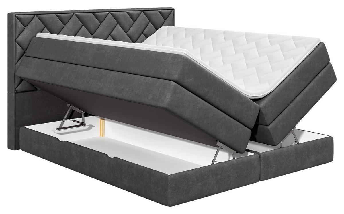 Boxspringbett inkl. Topper Anthrazit 140x200 cm Loreno - Anthrazit/Schwarz, MODERN, Holzwerkstoff/Textil (140/200cm) - MID.YOU