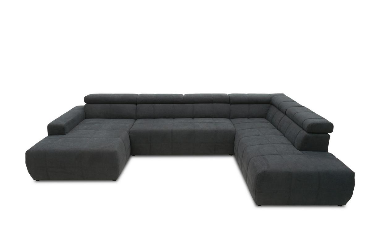 Wohnlandschaft Brandon Kopfteilverstellung Dunkelgrau - Dunkelgrau/Schwarz, Design, Textil (175/359/228cm) - MID.YOU