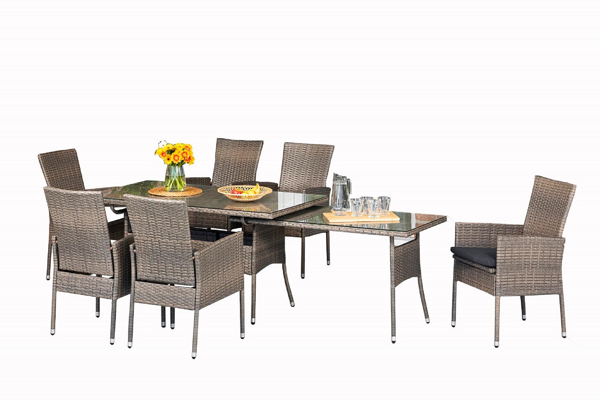 Gartengarnitur 13-tlg Sevilla Kunststoff/aluminium Mit Kissen - Braun, MODERN, Glas/Kunststoff - Gardenson