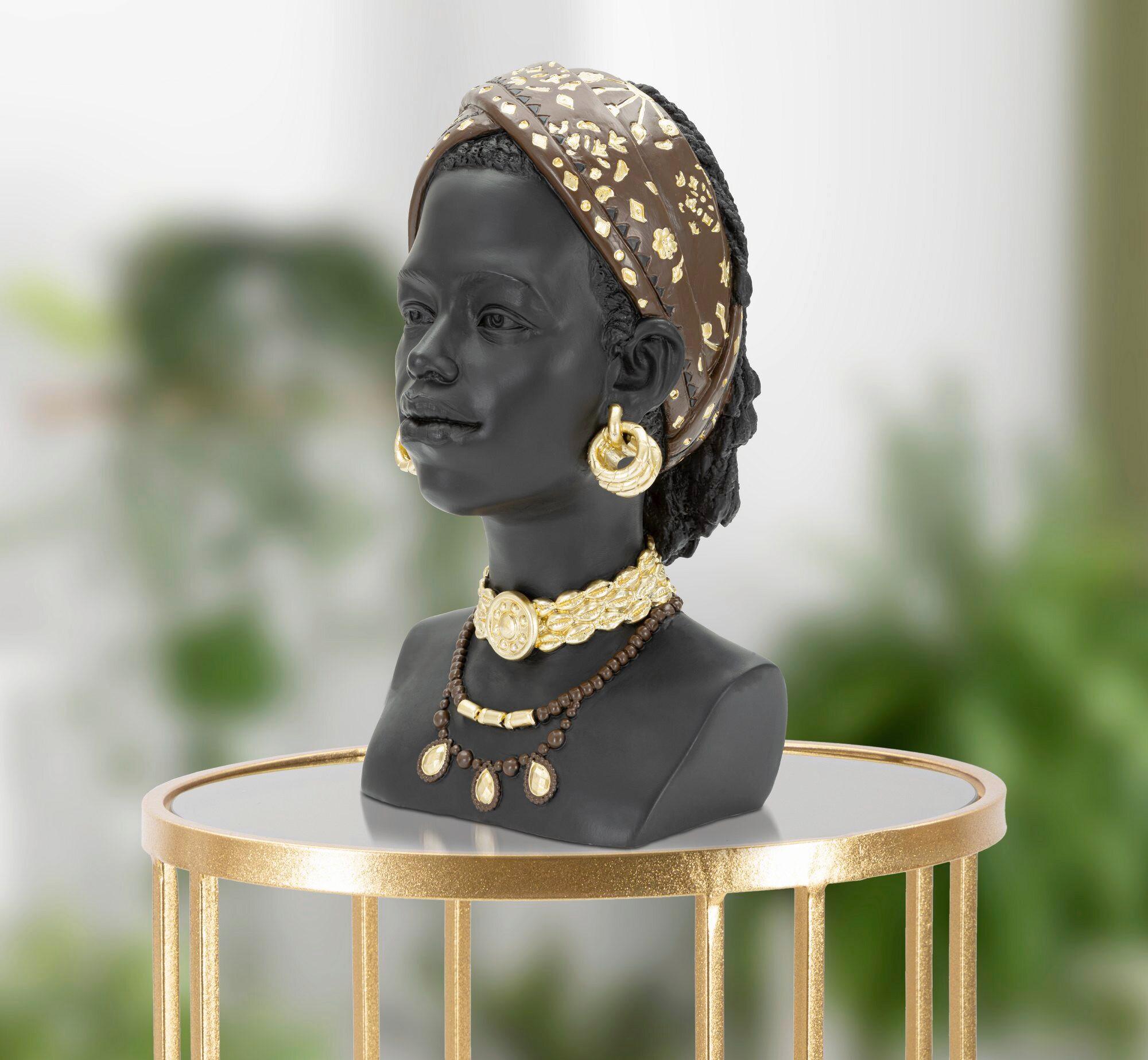 Skulptur Massai Woman Schwarz, Goldfarben, B: 19 cm - Goldfarben/Schwarz, Basics, Kunststoff (19/30/18.5cm)