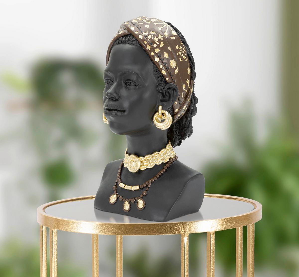 Skulptur Massai Woman Schwarz, Goldfarben, B: 19 cm - Goldfarben/Schwarz, Basics, Kunststoff (19/30/18.5cm)