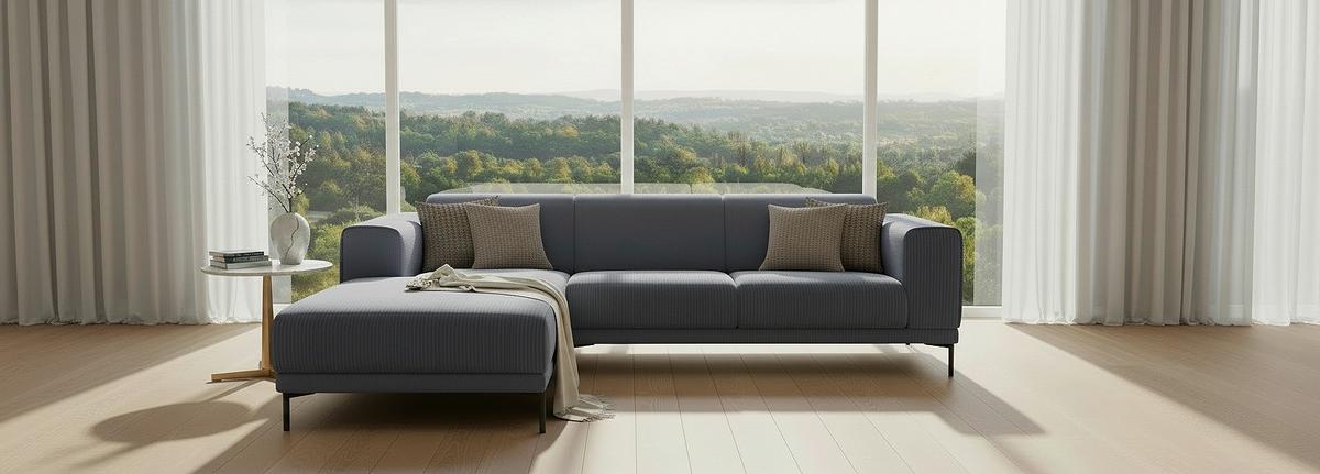 Ecksofa Erno Graublau S: 262 cm - Graublau/Schwarz, Design, Textil (262/183cm) - MID.YOU