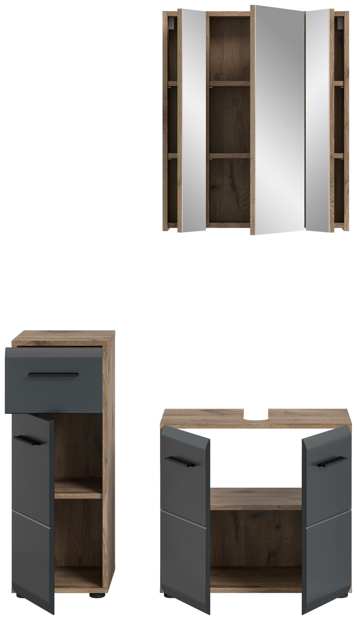 Badezimmer Ice Schwarz/Eiche Dekor B: 90cm - Eiche dunkel/Schwarz, Basics, Holzwerkstoff (90cm) - MID.YOU