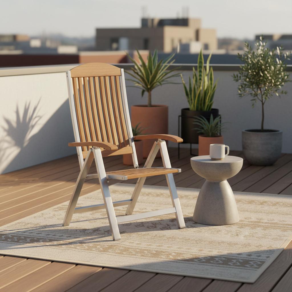 Gartensessel Klappbar Keros Echtholz Akazie Verstellbar - Silberfarben/Akaziefarben, ROMANTIK / LANDHAUS, Holz/Metall (60/118/48cm) - Gardenson