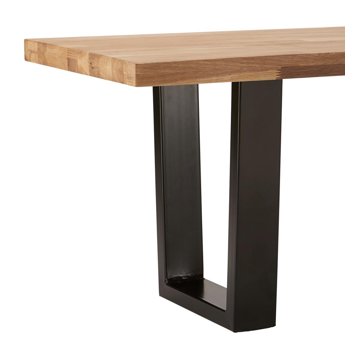 Lavica Kayla dub masív - čierna/farba duba, Modern, kov/drevo (175/46/45cm) - Modern Living