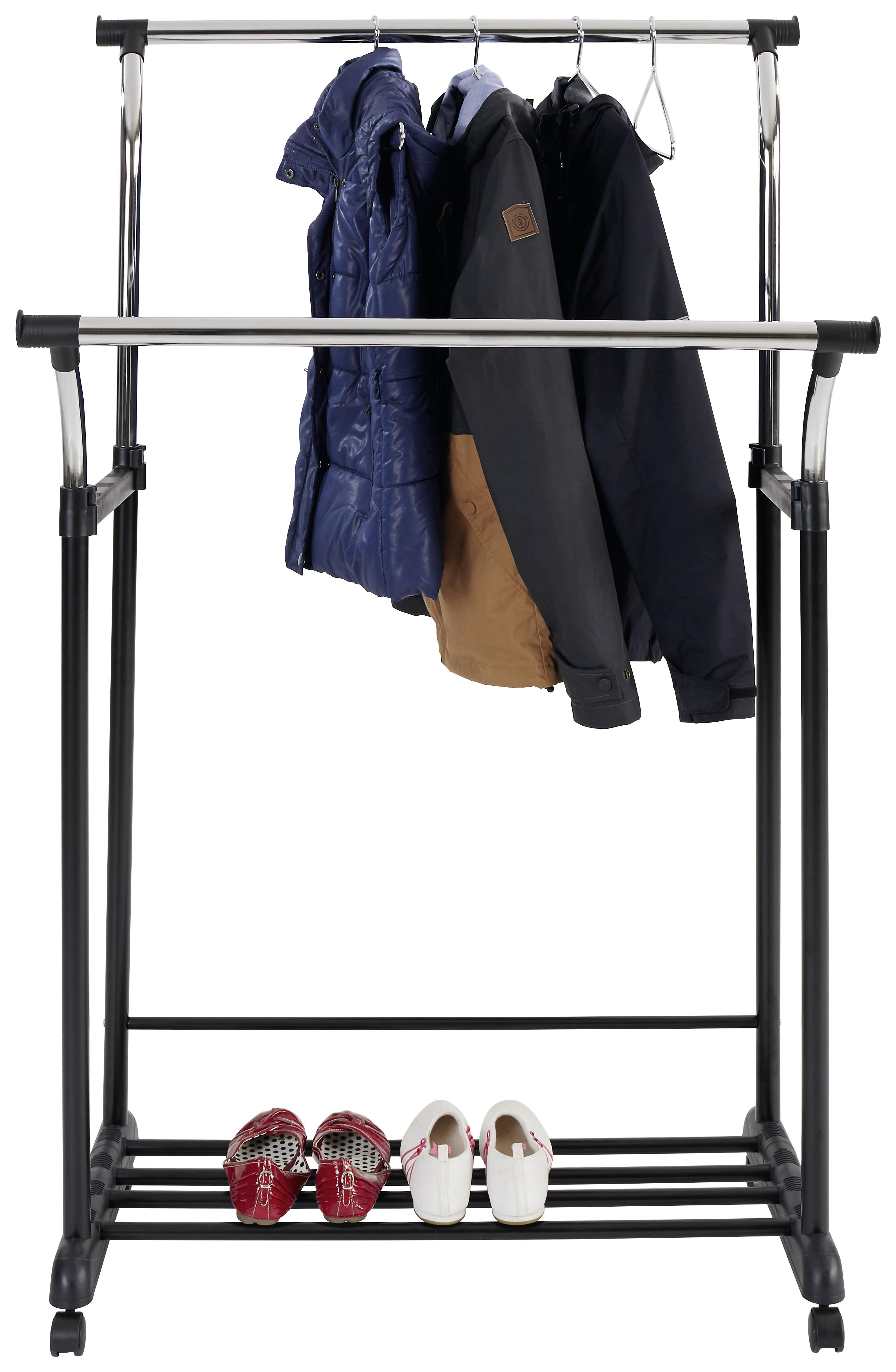 Kleiderwagen Swing L: 83 cm Metall/Kunststoff mit Rollen - Chromfarben/Schwarz, MODERN, Kunststoff/Metall (83/104-167/58cm)