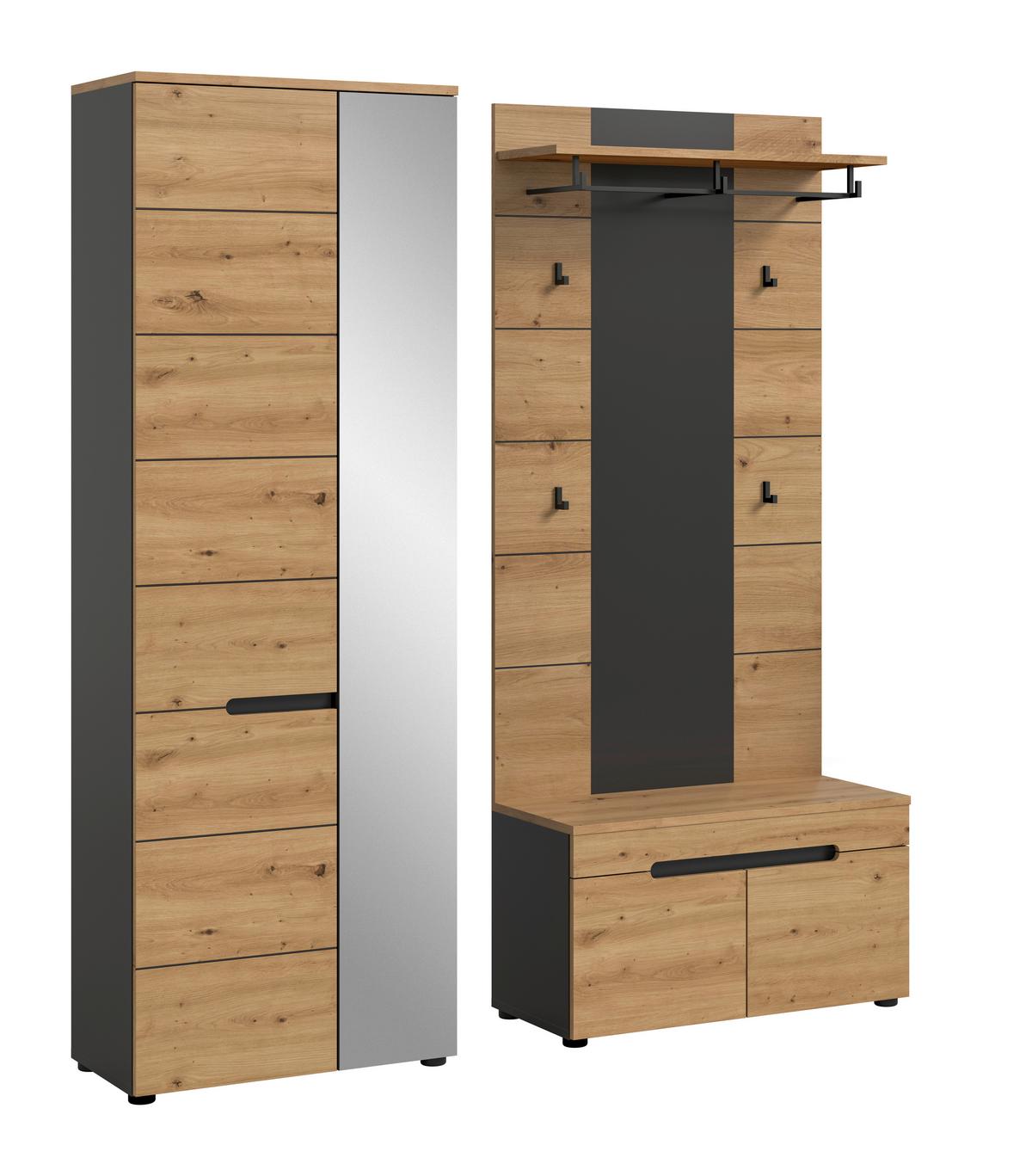 Garderobe Canu 3-Teilig Eiche Artisan/Grau B: 160 cm - Eiche Artisan, Design, Holzwerkstoff (160/190/37cm) - Livetastic