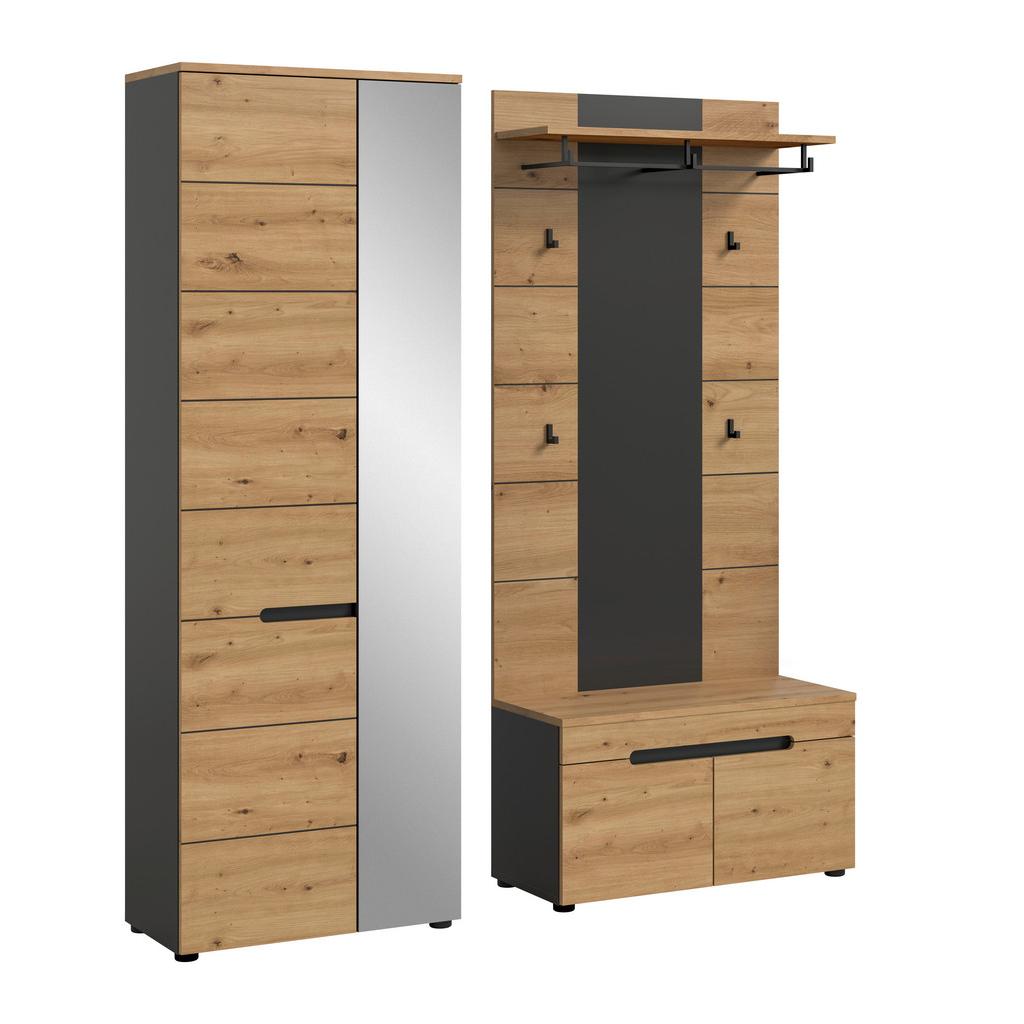 Garderobe Canu 3-Teilig Eiche Artisan/Grau B: 160 cm