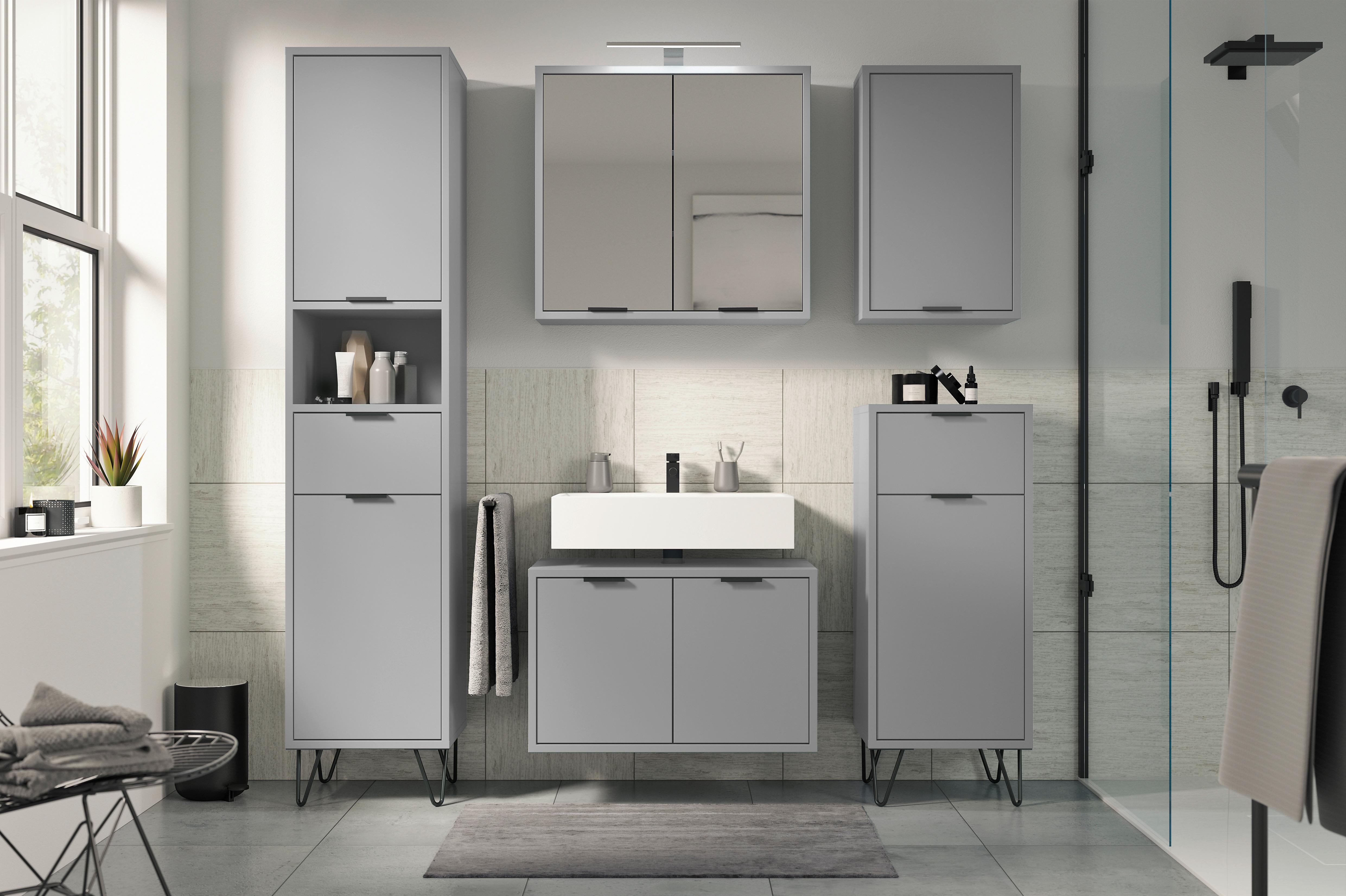 Hochschrank Bonnie Grau, B: 41 cm - Schwarz/Grau, MODERN, Holzwerkstoff (41/189/38cm) - Livetastic