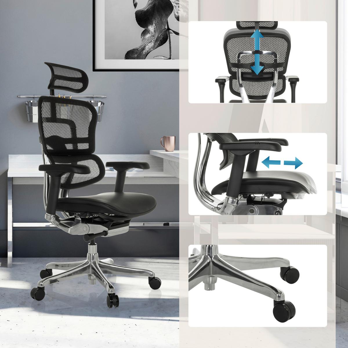 Drehstuhl Ergohuman Gen2 Schwarz B: 78 cm - Silberfarben/Schwarz, MODERN, Leder/Kunststoff (78/117 - 136/64cm) - MID.YOU