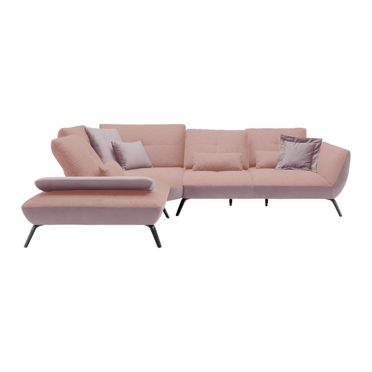 Rohová sedačka TRENDY, levá, šeříková / růžová - růžová/černá, Moderní, kov/kompozitní dřevo (250/93/310cm) - Premium Living