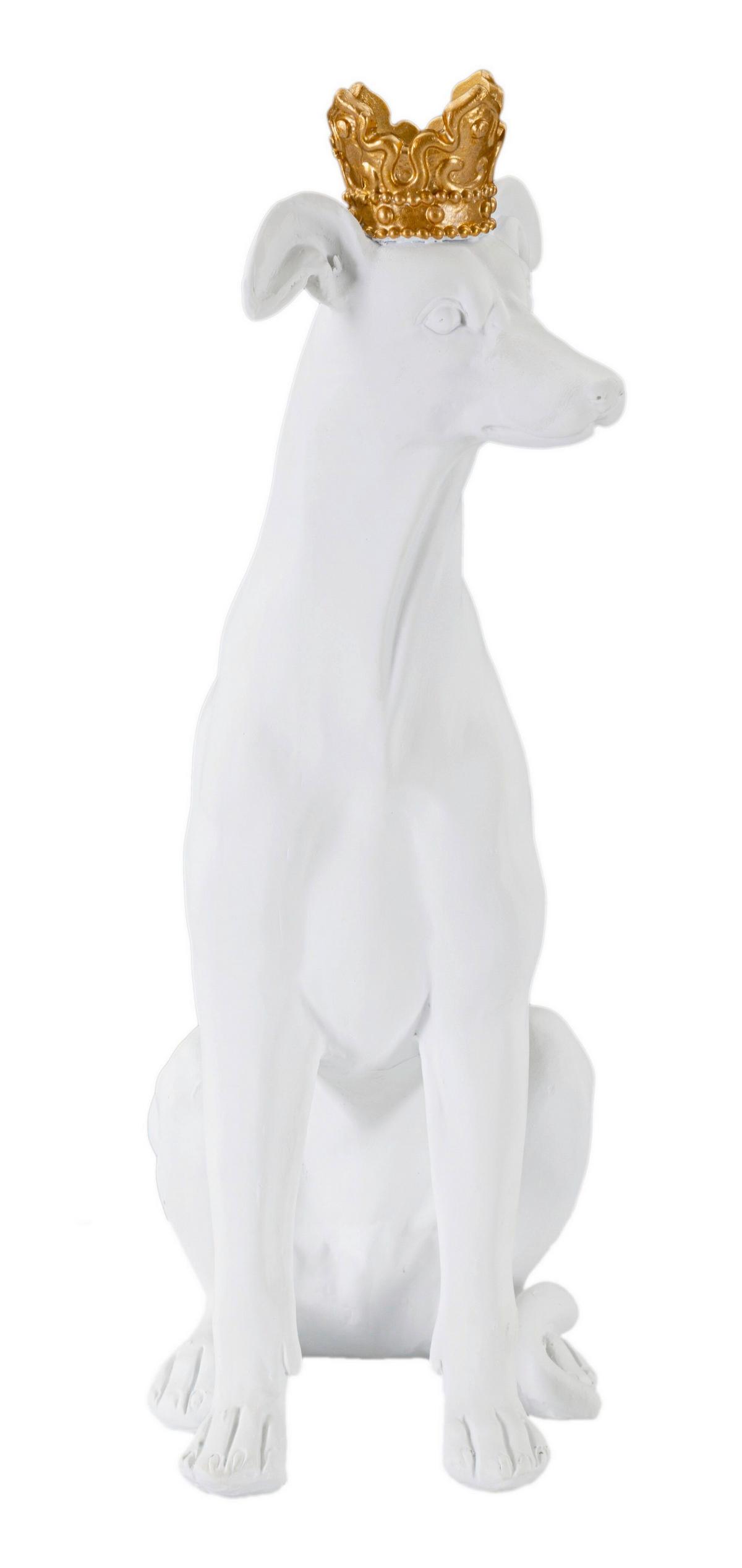 Skulptur Dog White Weiß, Goldfarbe, B: 20 cm - Goldfarben/Weiß, Basics, Kunststoff (20/33/12.5cm)