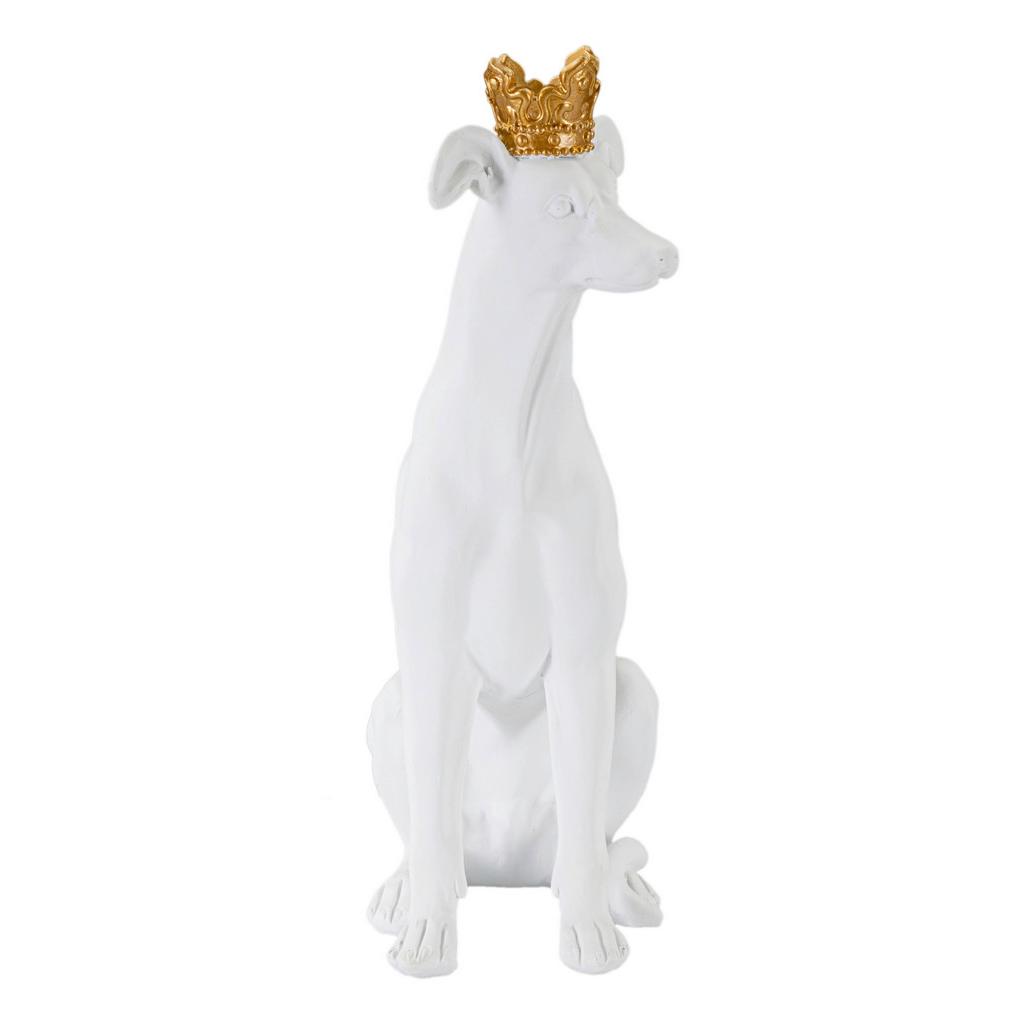 Skulptur Dog White weiß, goldfarbe, B: 20 cm