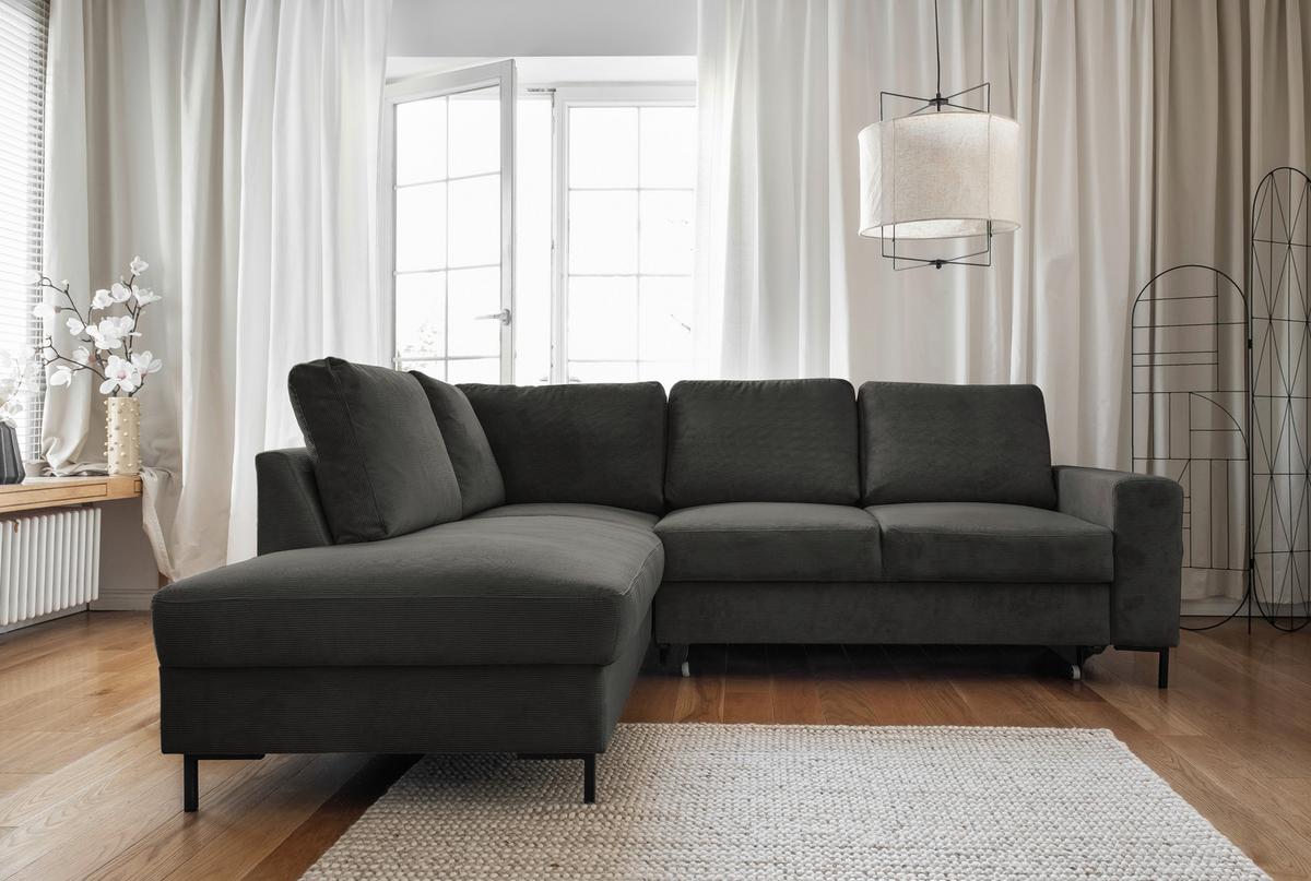Sedačka LEONIE L, ľavá, sivý menčester - čierna/sivá, Design, kov/drevo (197/237cm)