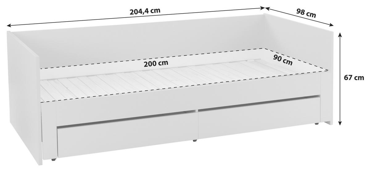 Kihúzható Ágy Jan - fehér, Konventionell, fa (98-184,4/67/204,4cm)