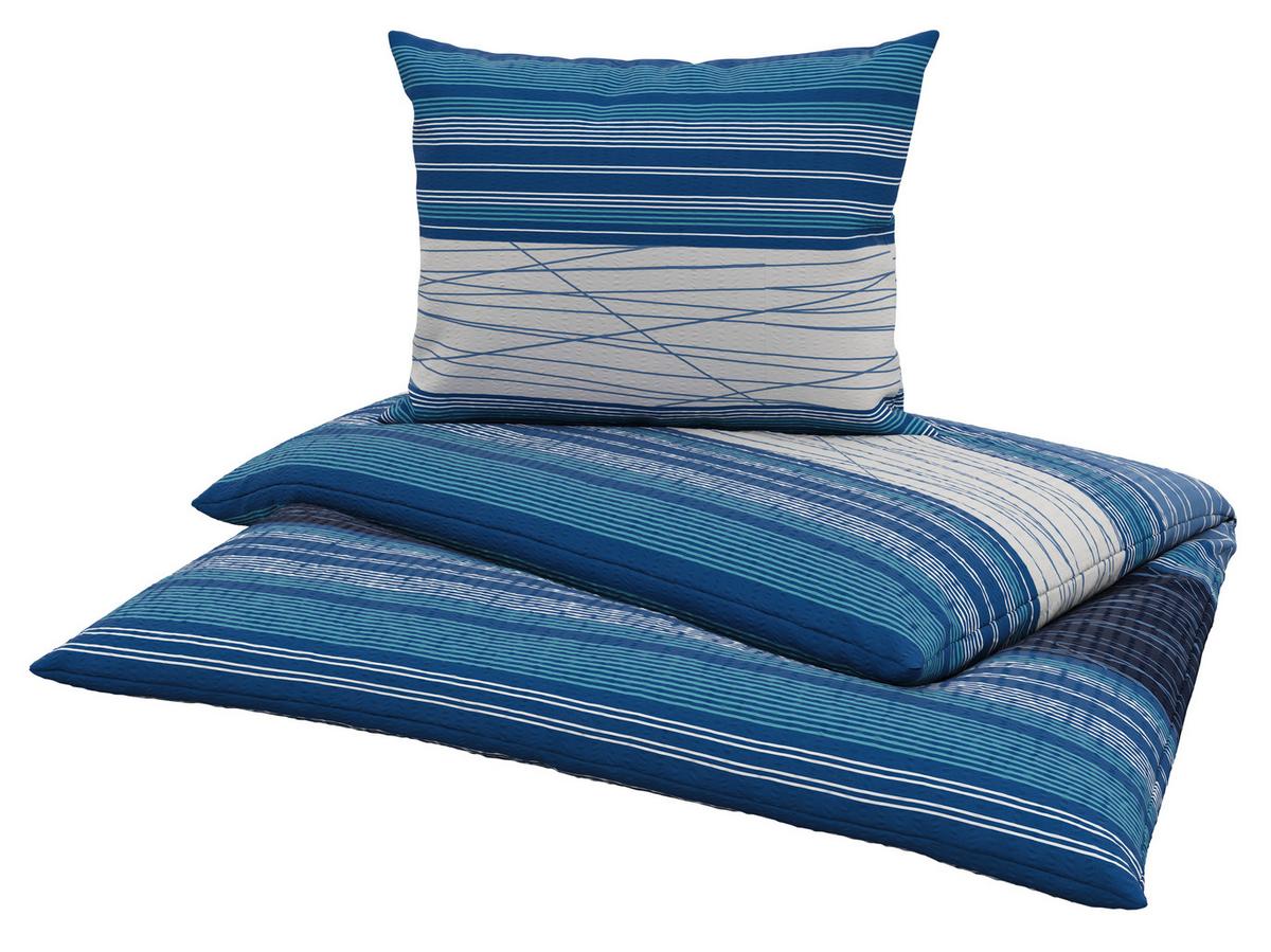 Seersucker Bettwäsche 140x 200 Cm Emina Blau Streifen - Blau, MODERN, Textil (140/200cm) - Luca Bessoni