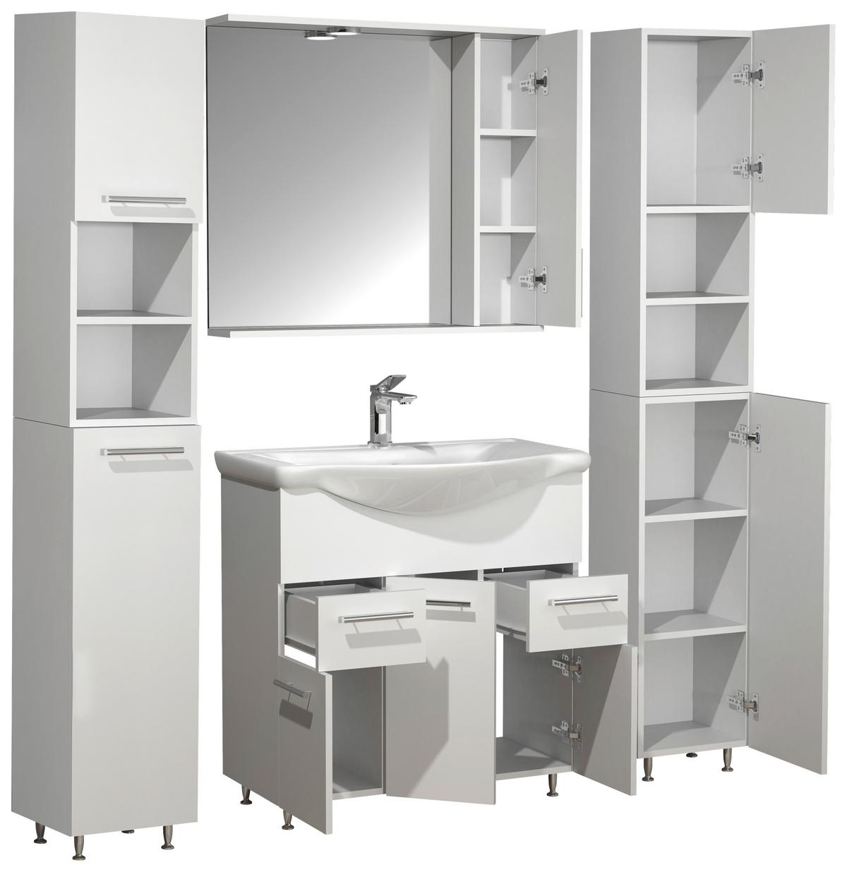 Badezimmer Lisalo Xl - Silberfarben/Weiß, MODERN, Glas/Keramik (135cm) - MID.YOU