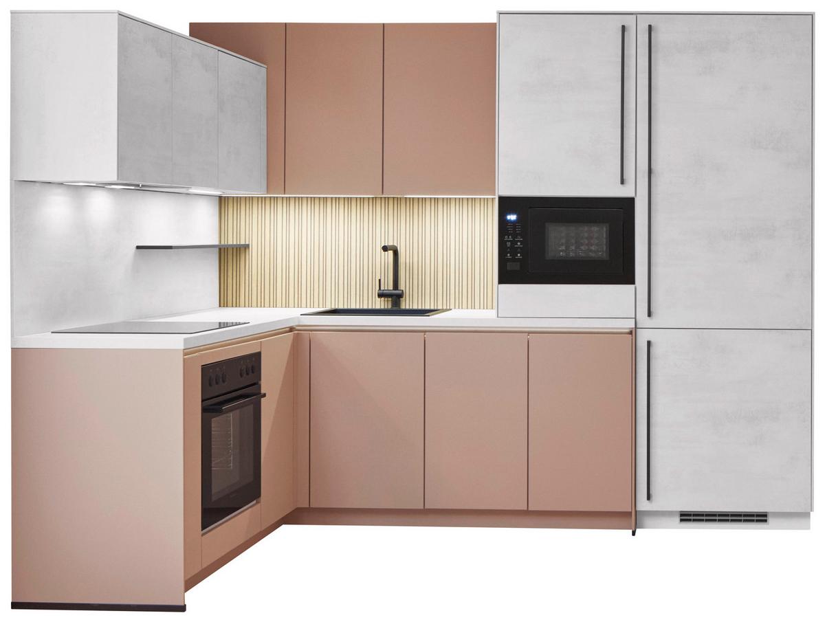 Eckküche Sidney/Riga - Sandfarben/Koralle, Basics, Holzwerkstoff (185/288cm) - Vertico