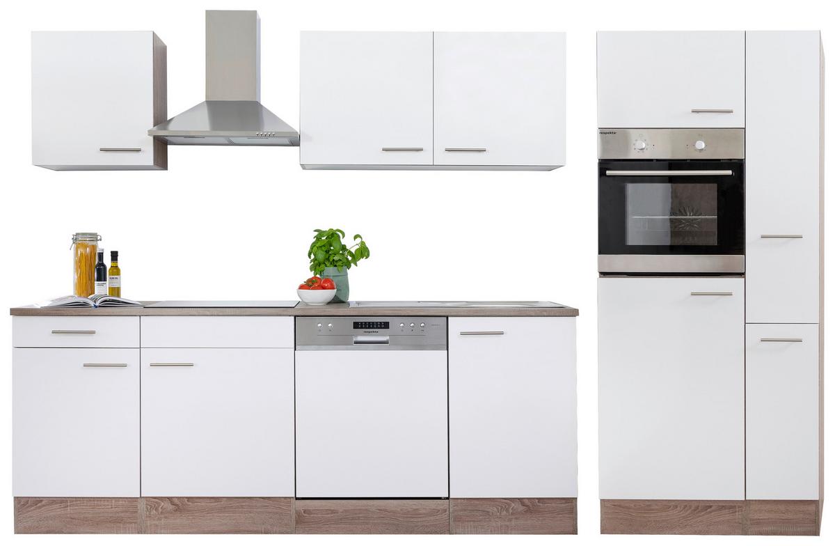 Küchenzeile Mit Geräten B: 310 Cm Weiß/eiche Dekor - Eichefarben/Weiß, Design, Holzwerkstoff (310cm) - Respekta