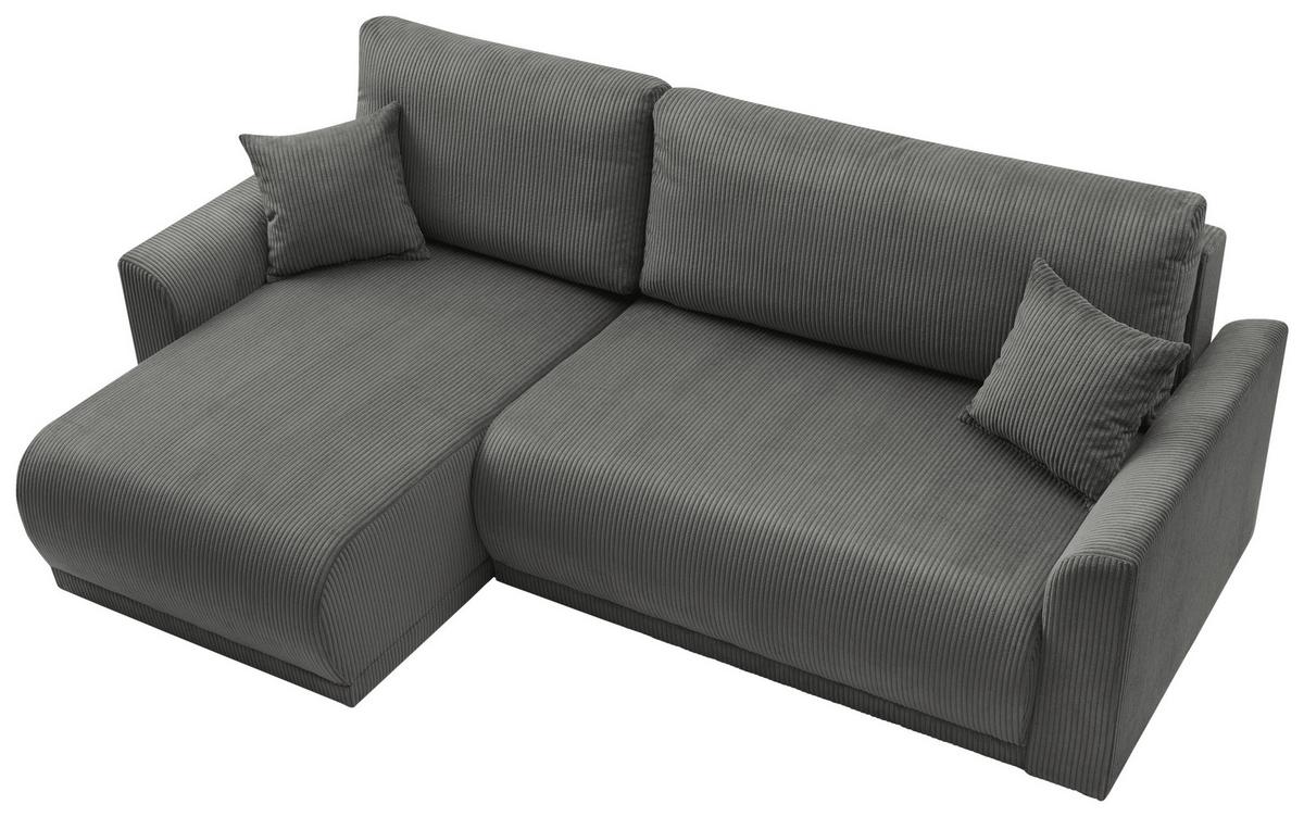 Rohová sedačka KIM L146, obojstr., tmavosivý menčester - tmavosivá, Modern, drevo (233/146cm)