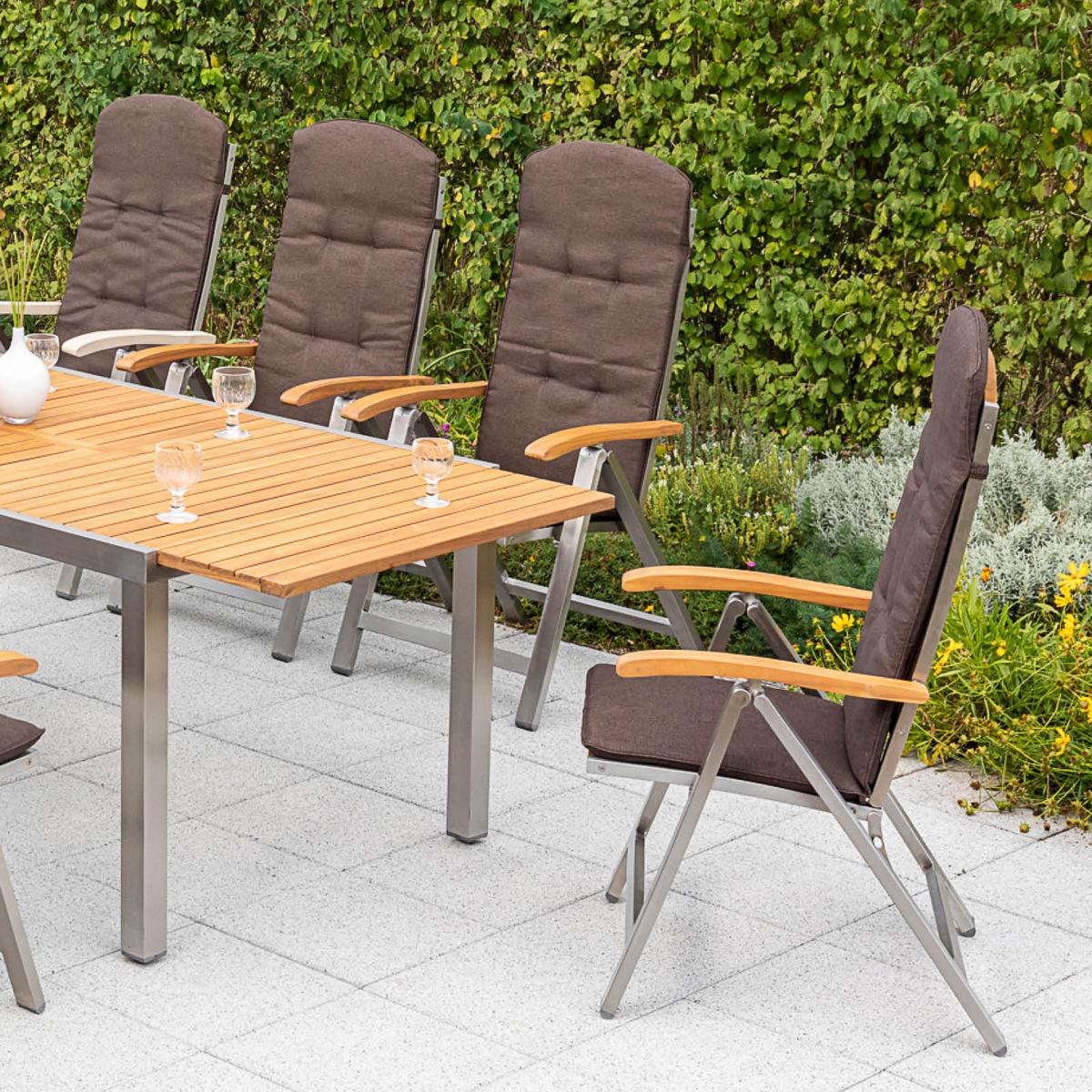 Gartengarnitur 9-tlg. Keros Holz/metall Mit Kissen - Silberfarben/Naturfarben, ROMANTIK / LANDHAUS, Holz/Textil (180-240/74/100cm) - Gardenson