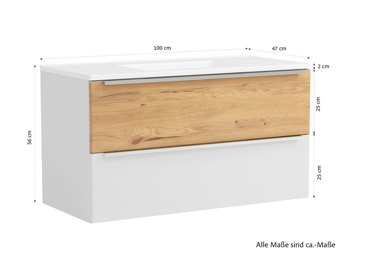 WASCHTISCHKOMBI Verona Weiß/Wildeiche B: 100cm - Wildeiche/Weiß, Trend, Holzwerkstoff/Stein (100/54/47cm) - Held