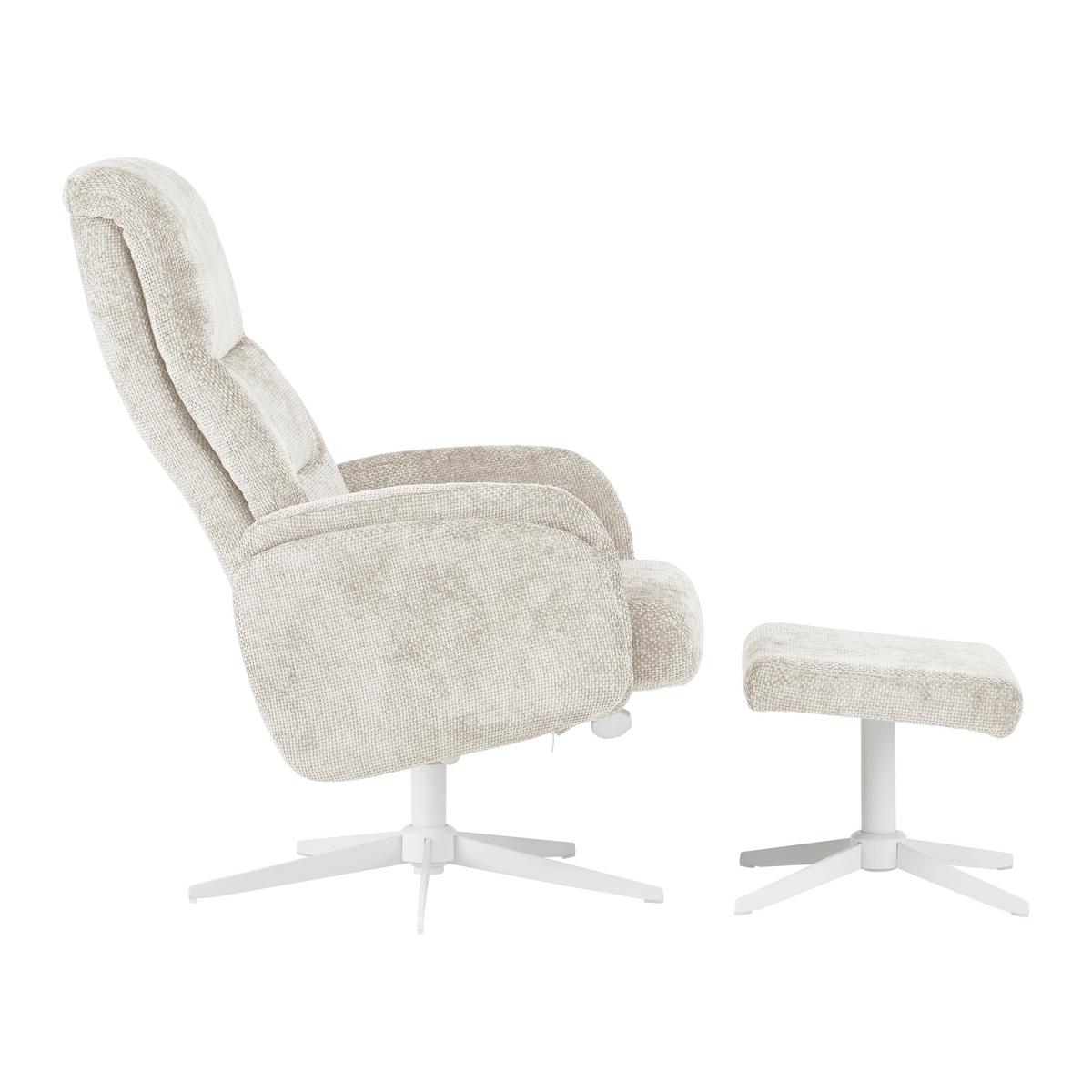 Relaxačné kreslo STAR, krémová ženilka, s taburetom - biela/krémová, Modern, kov/textil (72/107-95/86-110cm) - Mömax
