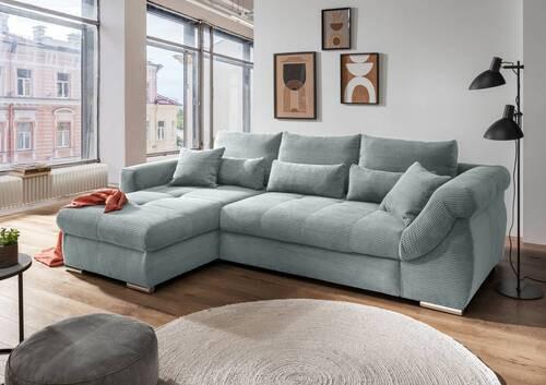 Ecksofa Federico Hellblau S: 188/302 cm - Chromfarben/Hellblau, MODERN, Holz/Textil (188/302cm) - MID.YOU
