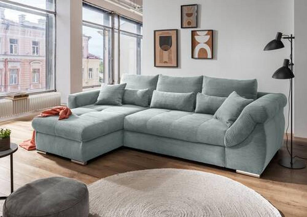 Ecksofa Federico Hellblau S: 188/302 Cm - Chromfarben/Hellblau, MODERN, Holz/Textil (188/302cm) - MID.YOU