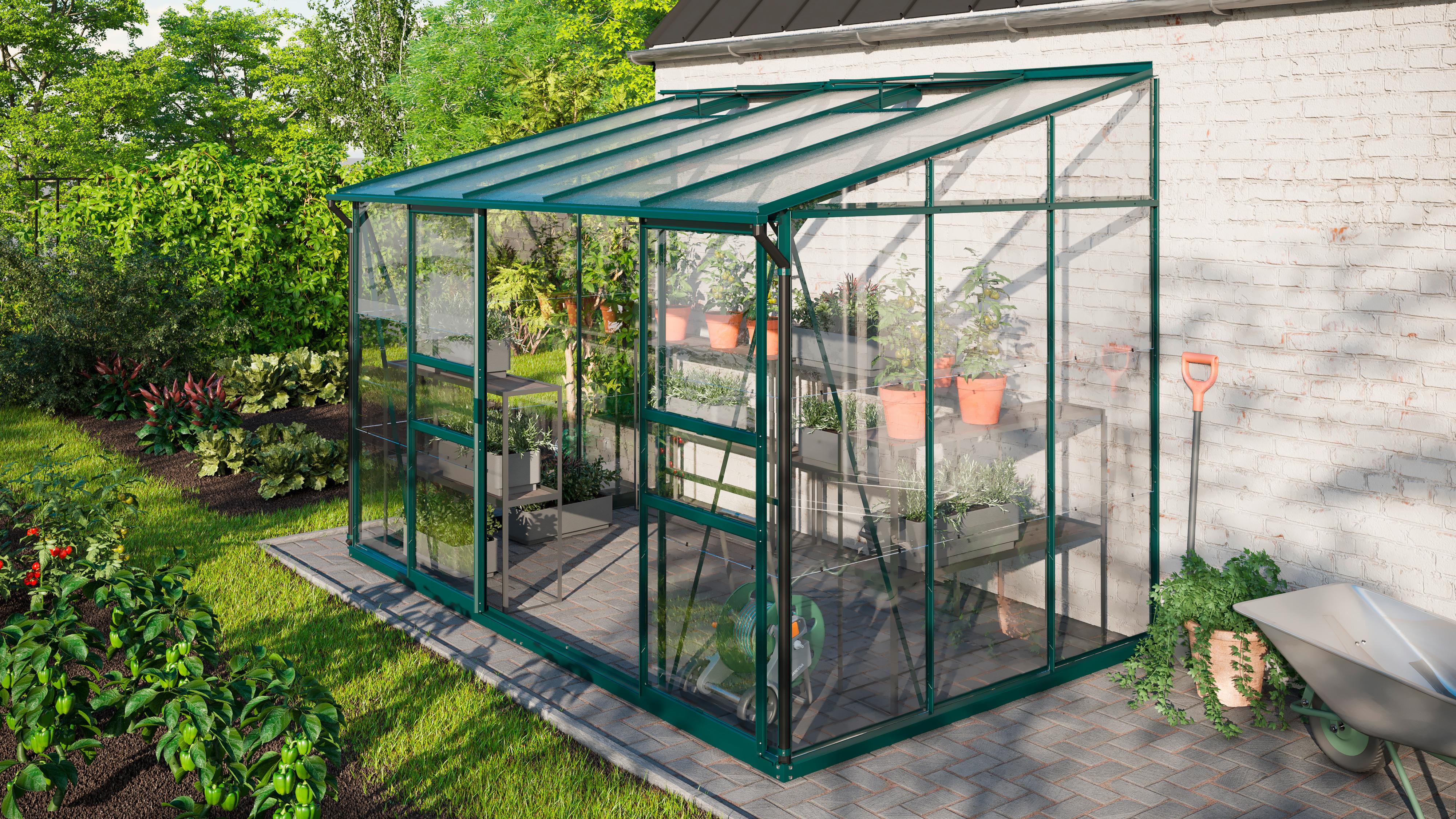 Anlehn-Gewächshausbausatz Ida 6500 Esg/Hkp, Smaragd - Smaragdgrün, Basics, Glas/Kunststoff (324,3/220,8/201,4cm)