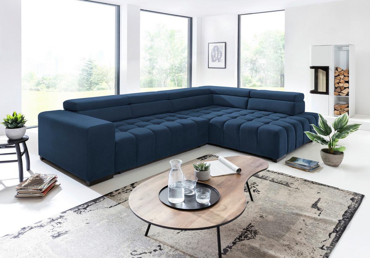 Eckschlafsofa Elias Neu Blau S: 307 Cm - Blau/Schwarz, Design, Textil (307/201cm) - Livetastic