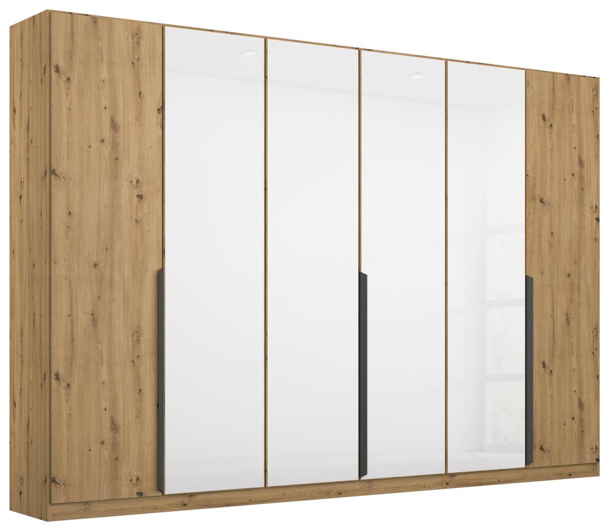 Drehtürenschrank Artemis 271 cm Weiß/Eiche Dekor - Weiß/Eiche Artisan, MODERN, Glas/Holzwerkstoff (271/210/54cm) - Rauch Möbel